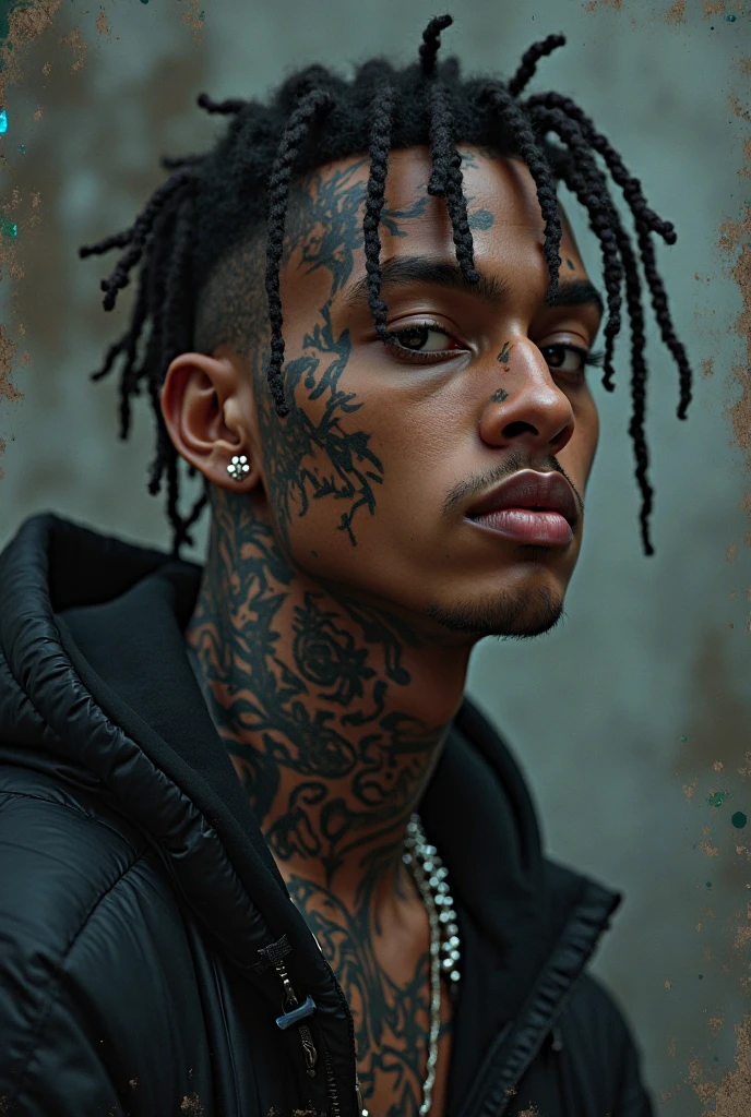 Silver iced chains around his neck