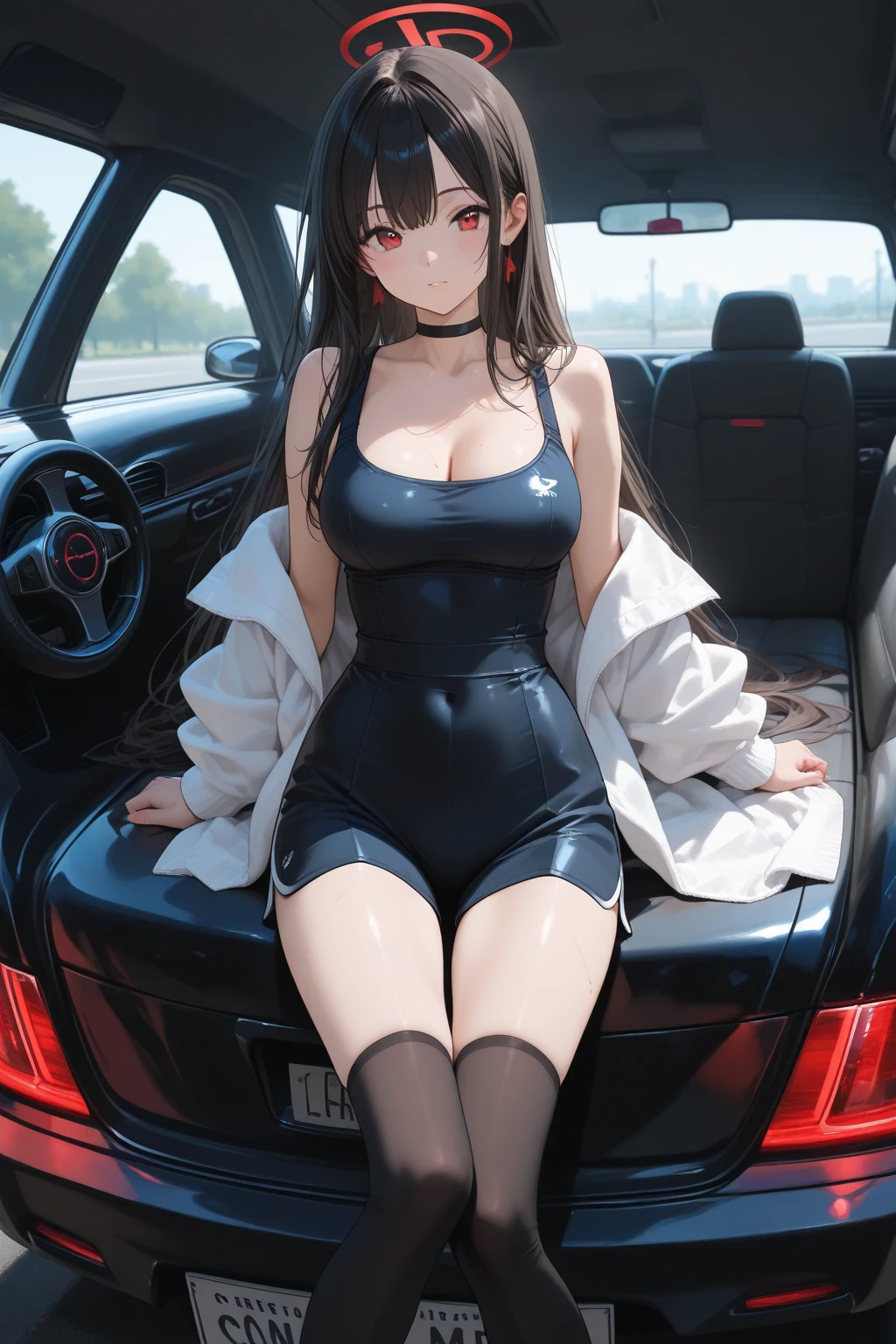 Pose in a city police car, uma imagem，Criado sexy, Policiais, vestindo uniforme policial, Agente, oficial, police, traje, xerife feminino, Modelo de moda feminina coreana，encaixe apertado，Saia que envolve quadris，Saia curta justa com quadris，salto alto，Corpo em forma de pera，pernas longas，Use uma pele de cor diferente，LacepantyHose