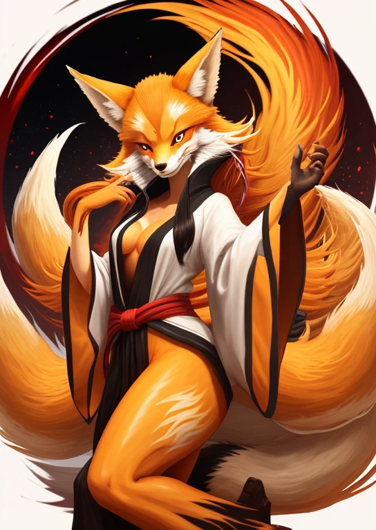 by fluff-kevlar, by ouka, by Kilinah, (((woman, breasts, antrum, extremely detailed, extremely detailed legs, extremely detailed arms, extremely detailed face, perfectly detailed eyes, perfectly detailed anatomy))): 1.2, Ninetales from Pokemon, Ninetales, anthro, male, fox, feral, feral fox, high definition, good anatomy, yellow fur, yellow body, simple background, highly detailed face, multiple tails, dark lighting, moody lighting, full body, sexy body, slanky body, sexy face, nice, hot, cute, pawpads, paws, showing feet, magical levitating, blushing, friendly smile, smile, friendly, elegant, dark, mysterious, alluring, beautiful, yukata