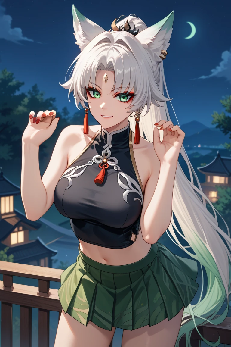 (Haori) (Butterfly emblem), Silver hair, Ponytail, (Green eyes), Samurai, Sword fighting, Girl,