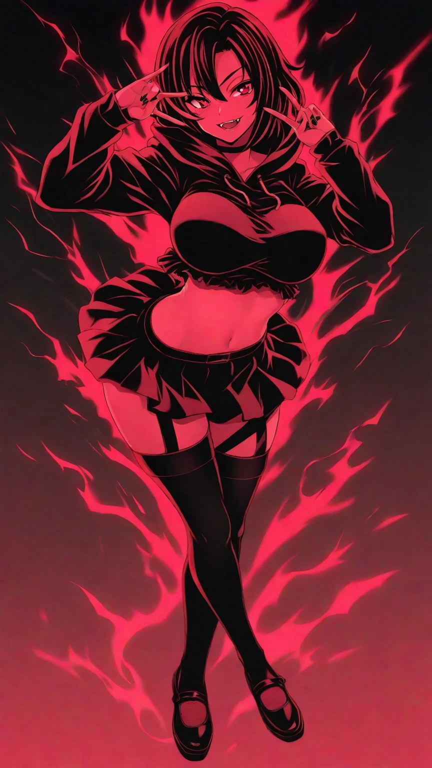 Female version of Monkey D Luffy, 1girl, black long hair, Strawhat, black bra, red open shirt, black pants, best quality, masterpiece, black eyes, smiling, standing, red heels, fiery background, beautiful eyes, cute, sexy, scar under left eye, black eyes, anime, wanostyle, smiling, upper body, ((masterpiece)), (best quality), (extremely detailed), depth of field, sketch, dark intense shadows, sharp focus, soft lighting, hdr, colorful, good composition, fire all around, spectacular, anime screencap, ready to fight,