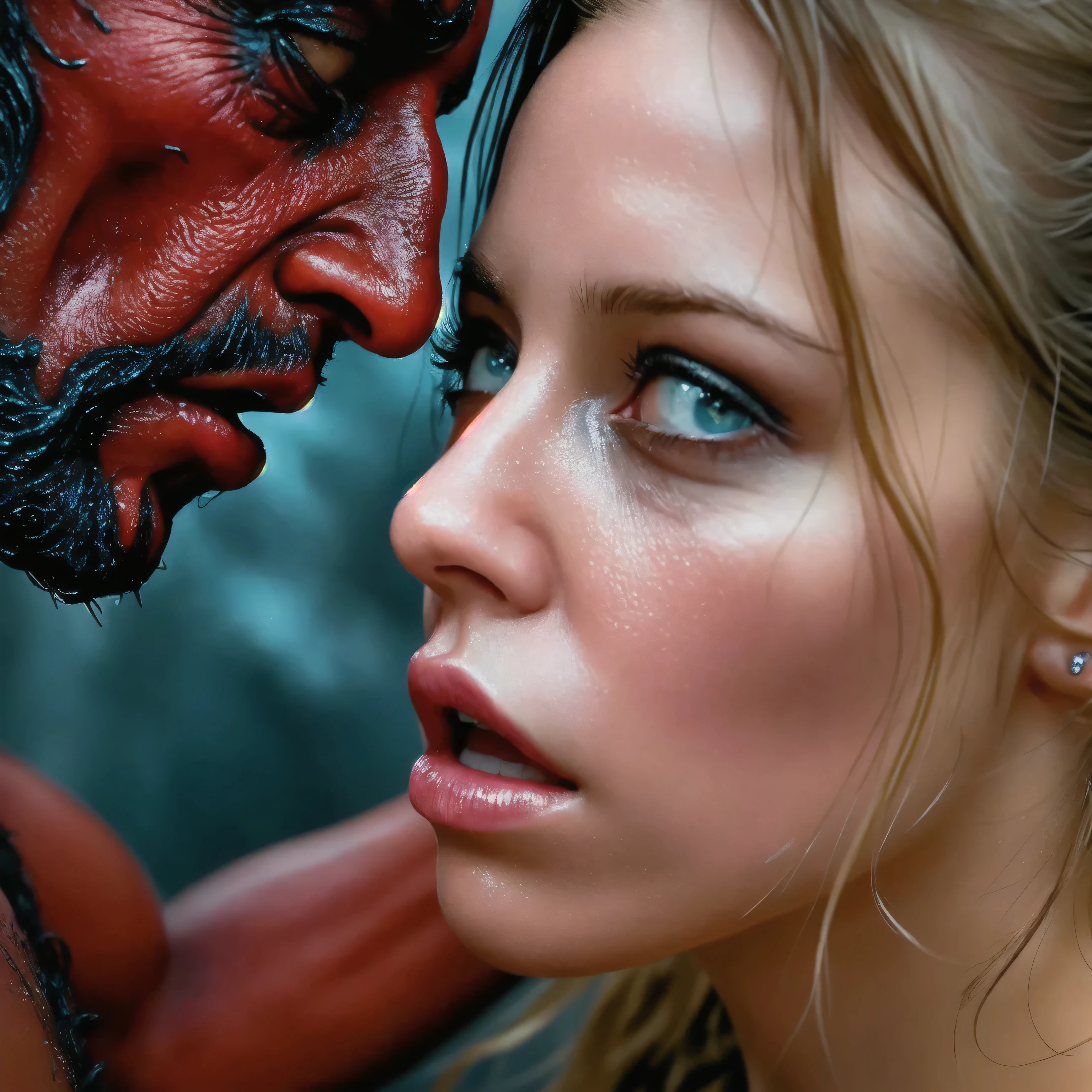 muscular old man, young girl, kissing, passionate, intimate, sensual, erotic, romantic, cinematic lighting, dramatic shadows, chiaroscuro, muted color palette, oil painting, high quality, photorealistic, award winning, masterpiece, intricate details, delicate brushstrokes