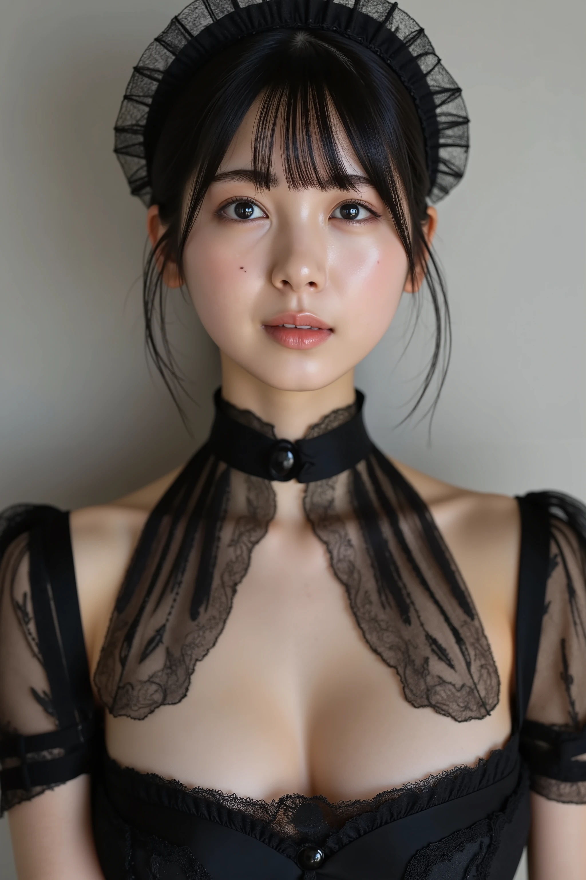 (realistic, photo-realistic:1.37), incredibly absurdres, (insanely detailed:1.3), 8k, (masterpiece), (best quality:1.4), (ultra high res:1.2), (RAW photo:1.2), ultra detailed background, (unity 8k wallpaper), (gothic lolita fashion), detailed black shine hair, elegant frills, rose hair accessory, a dress with delicate lace, soft fabric, and a beautiful rose pattern, castles scenery in europe, professional lighting