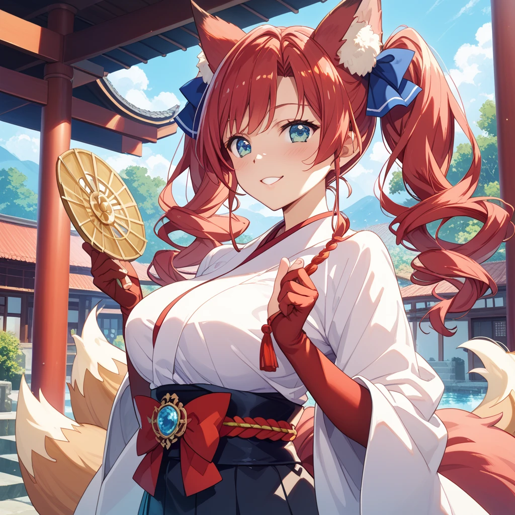 m_style, (1girl), (looking_at_viewer), animal_ears, (hair_ornament), tail, (animal_ear_fluff), fox_tail, high res, ((highly detailed)), saffron, superb
