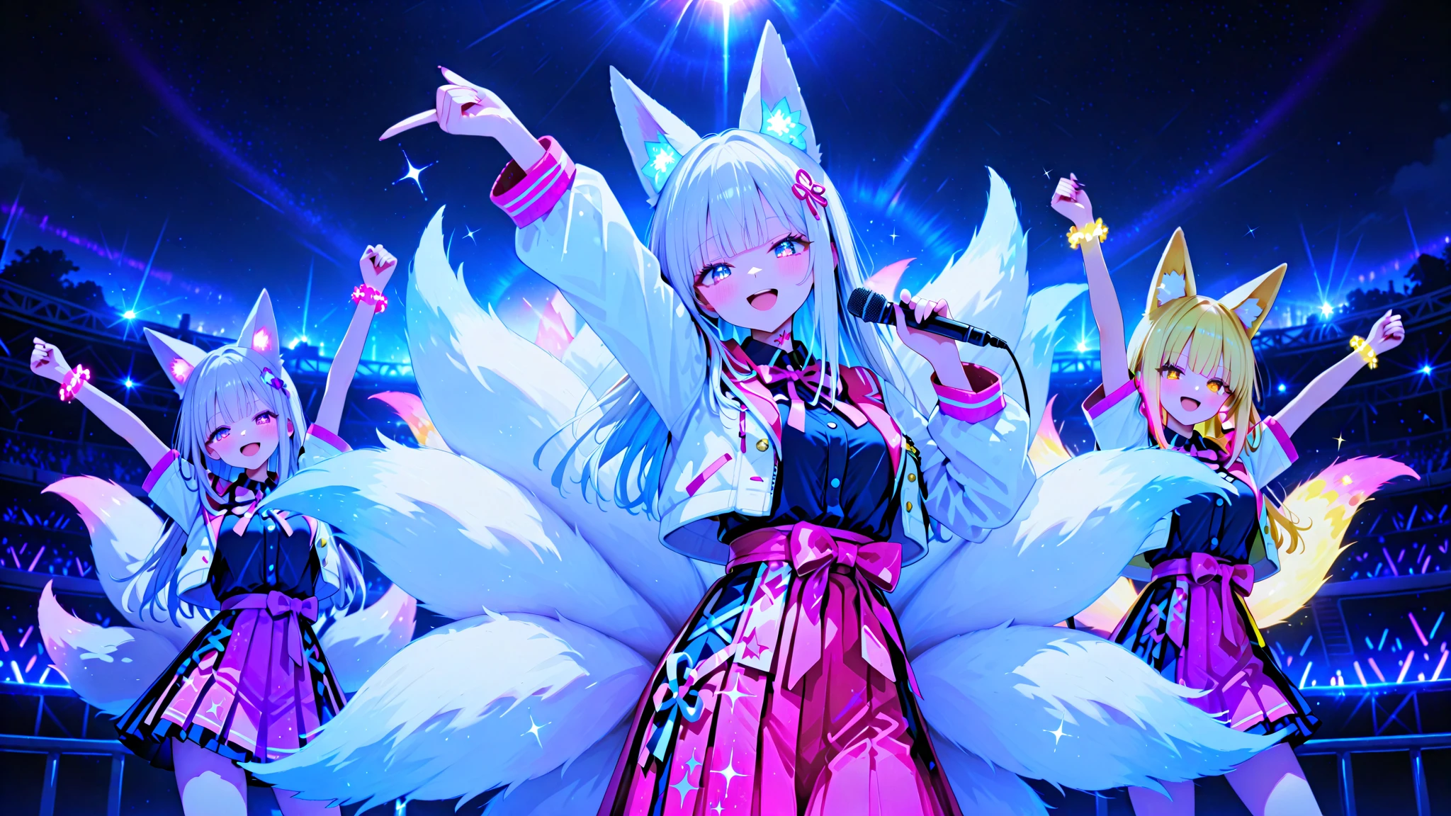 Cute creature morph: Small, fluffy pet animal. Starts glowing, grows bigger. Sprouts wings, tail lengthens. Fur changes color in rainbow wave. Final burst of sparkles reveals majestic, magical creature. Flies around room, leaving trail of glitter