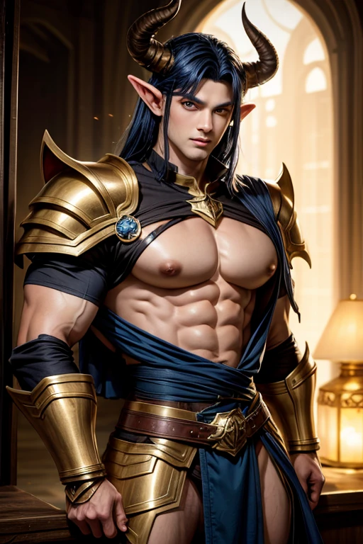 White skin asian korean man, kpop actor, thin nose, thin lips, blue eyes, brown long hair, erotic blue dragon armor , wearing earrings, jock putfit, young handsome face, best quality,masterpiece,Ultra high detail,A handsome muscular man, completely black dragon horn on jis head, topless, , with black erotic cloth, black transparent cloth , realistic,Grey background,, wearing nothing, completely naked expose his huge penis, long big dick masturbate, the most perfect penis , erecting , Realistic, fully naked,