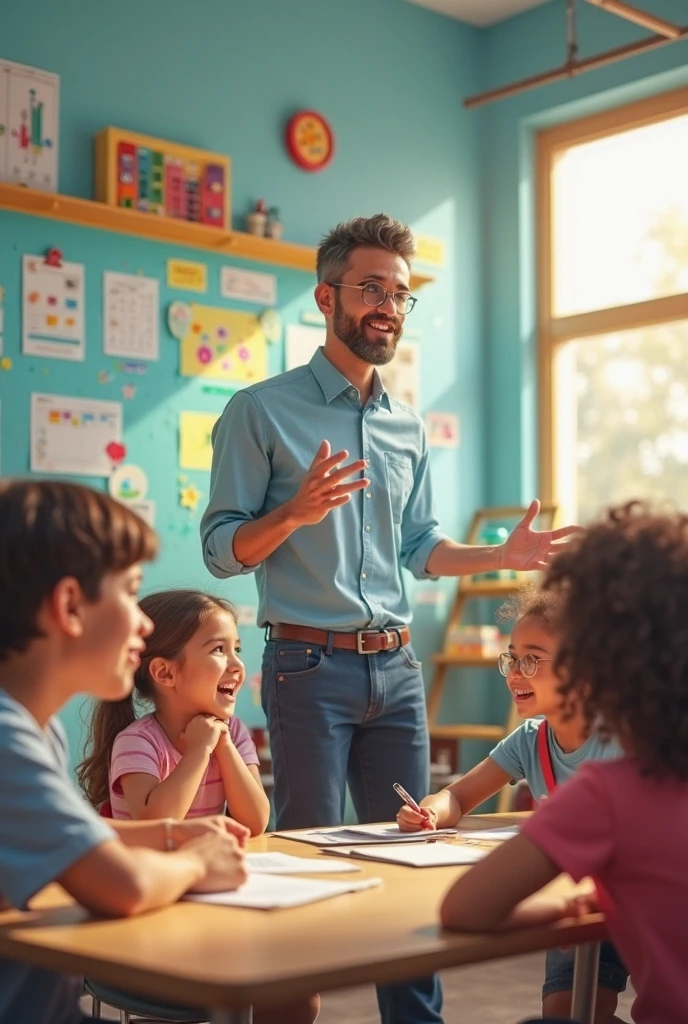 A Man Teacher teachs students of Playgroup