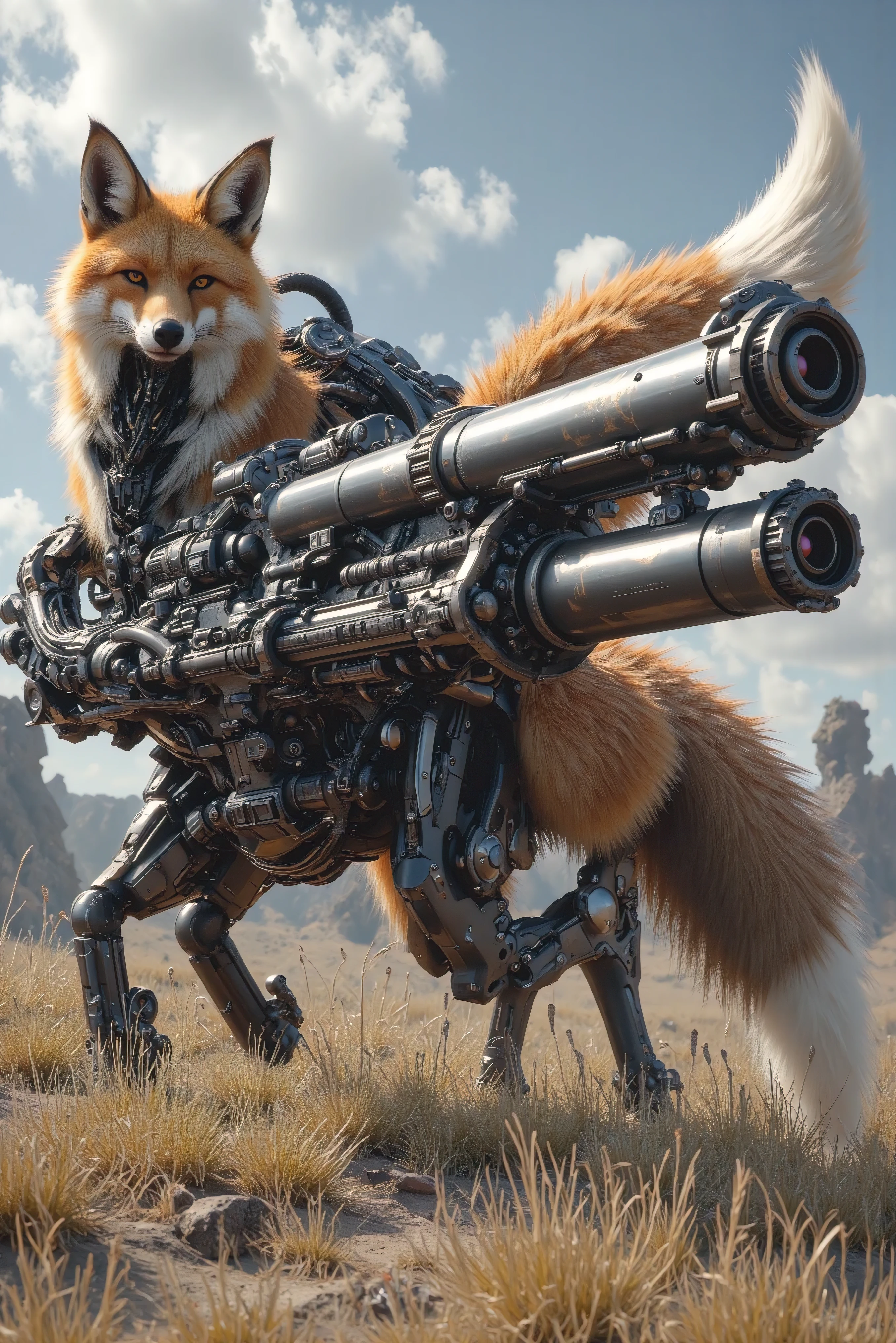 half of them are machined foxes, foxes run at full power, Foxes have 2 big guns, It has 3 tails, Prairie