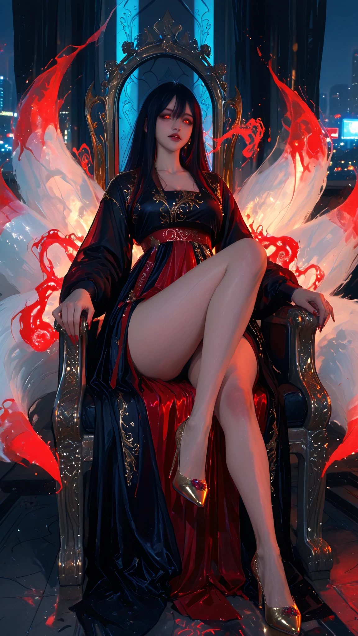 Ultimate Douluo Lan Xuanyu sexy evening dress,Lace hollow transparent camisole underwear,dark,Nervous fun,sit,Lan Xuanyu women's clothing golden dragon princess,御姐dark晚礼服高跟鞋,Sexy lace front split legs,Sexy Princess,Full body photo of front splits,Chinese ancient style empress