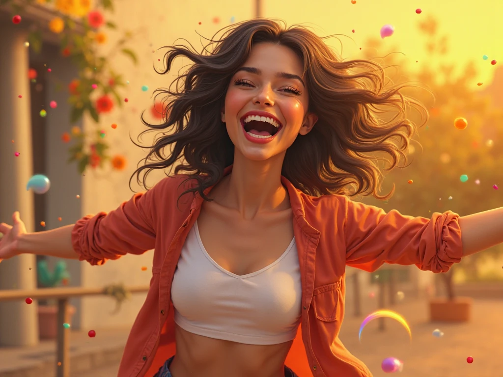 A girl cheers with her tits out