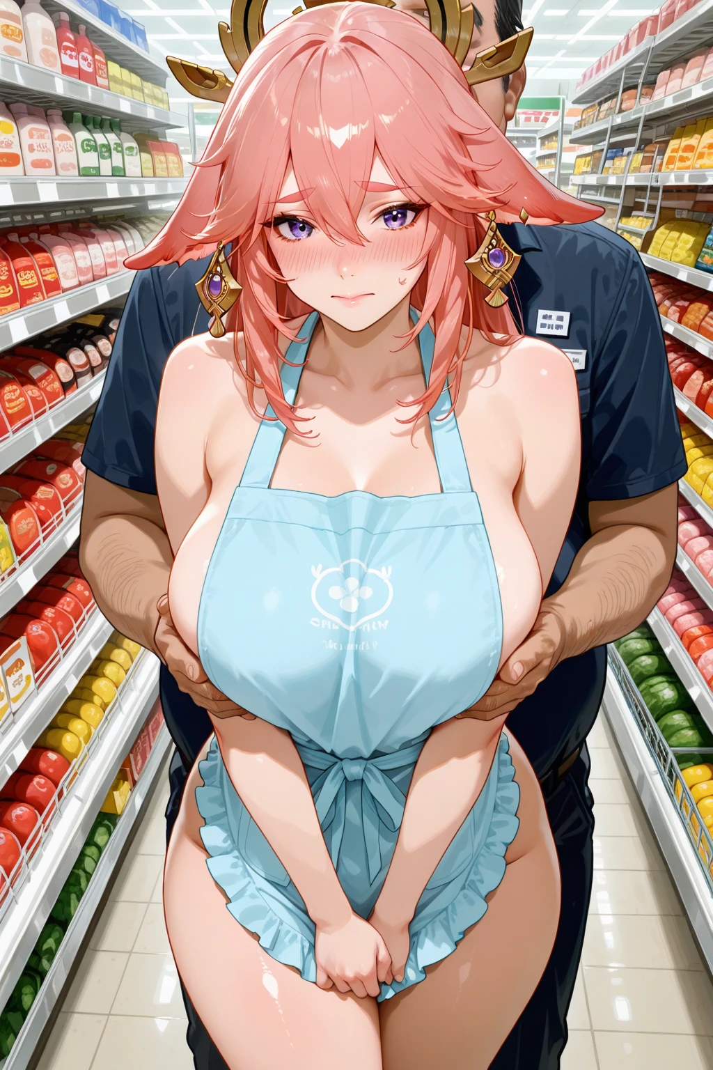 Highest quality、super high quality、16K, Delicious breasts、topless、Nipples、Facial expressions are random、The place is a convenience store、 Her hair color is pink、The pose is of a girl stocking shelves at a convenience store.、The distance is random、Angles are random、Small face、Very delicate facial expressions、Delicate eye depiction、Highly detailed hair、Erotic、18-year-old female、Glowing Skin、Soft Skin、The only sexy Japanese woman、The clothes are random convenience store clerks、1 female、Sexy ass