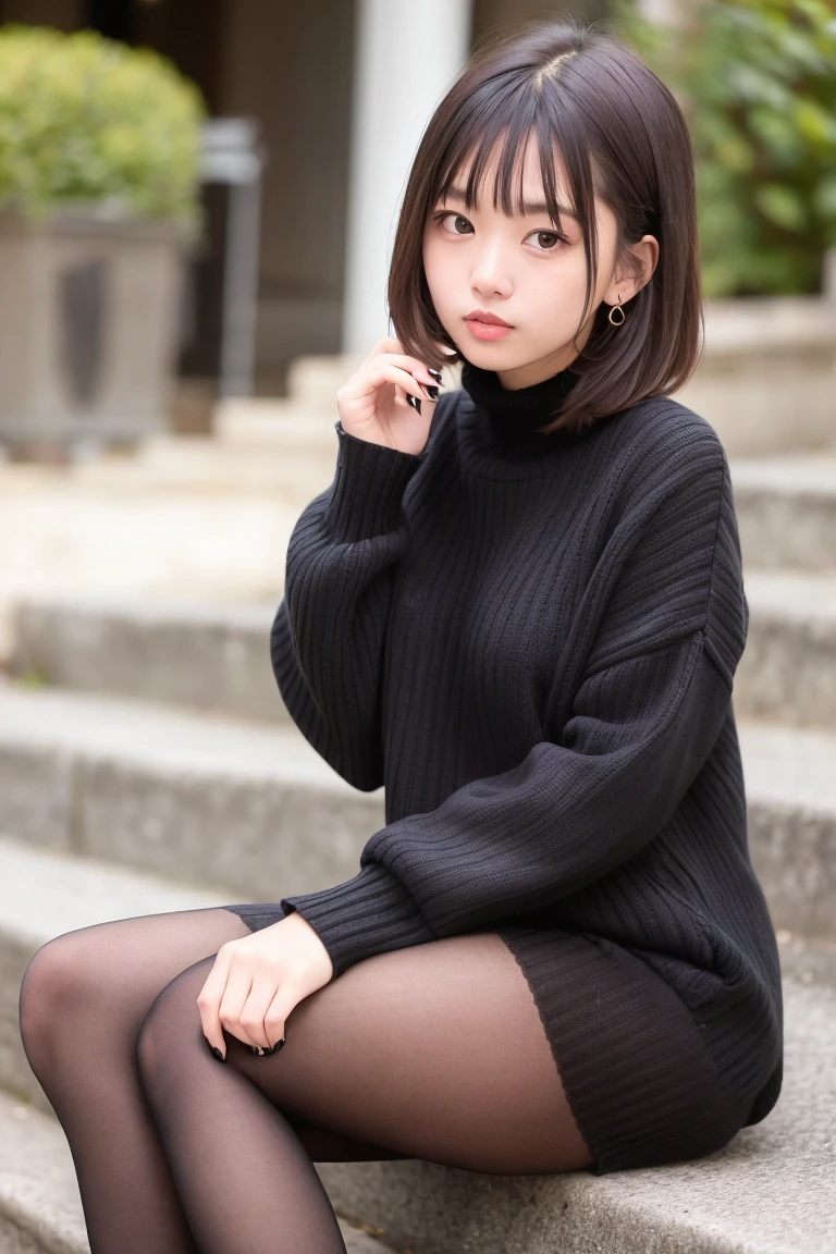 ((highest quality、8k、masterpiece:1.3)),((((fullbody shot)))),Ultra-high resolution,big eyes,Japanese,bangs,(a girl),(1 girl),((20 years old)),((facing at viewer)),(long hair),(((black sweater))),((squatting on deck)),(((pussy))),((skirt lift)),(((black short crew socks)))