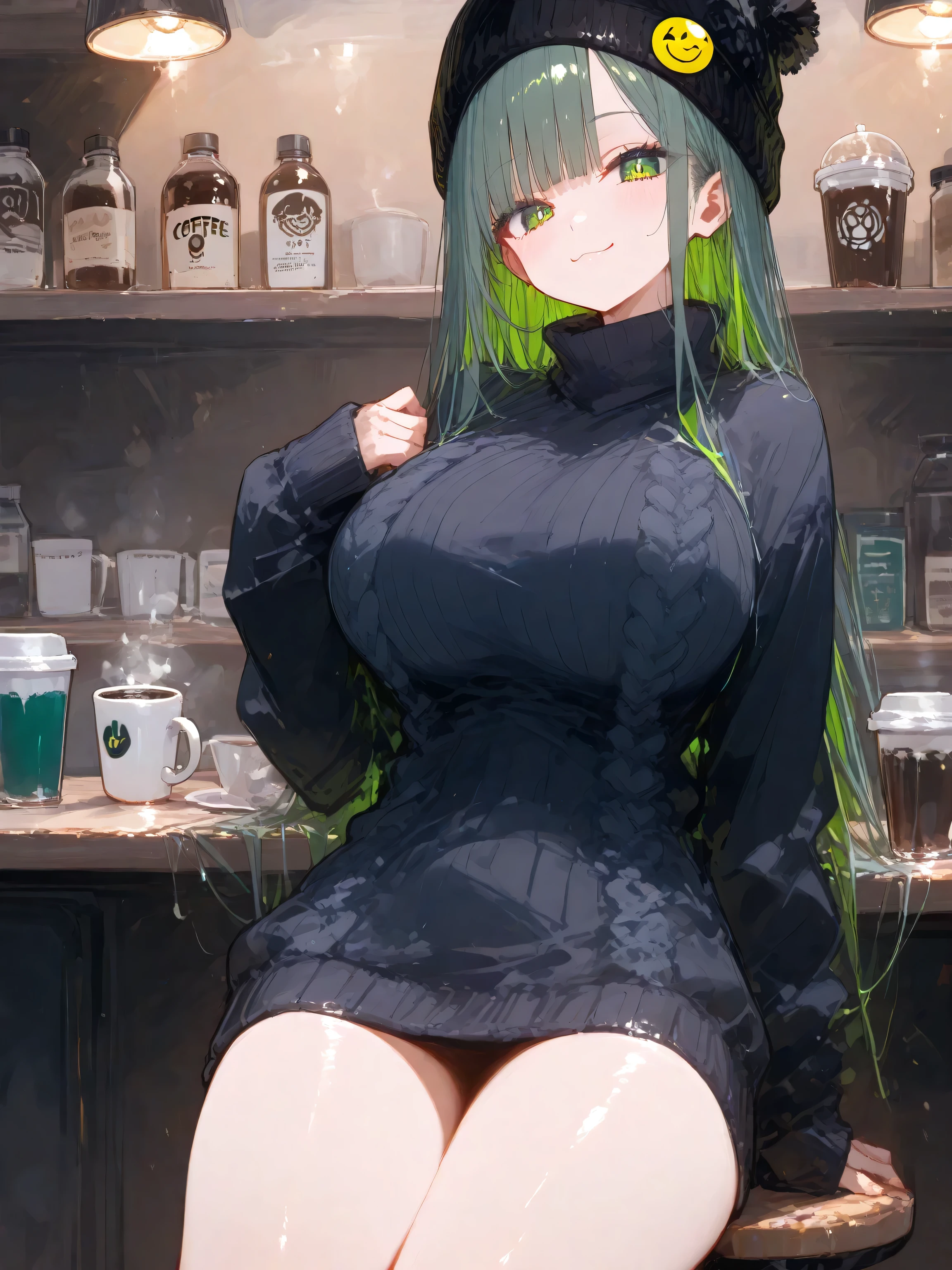 mastute piece,Best Quality,insanely detailed,8k cg,nsfw,
(shoot upper body:1.3),
(1girls:1.3),standing,looking at viewr,body in front,both arms behind back,(waitress:1.3),(bare breasts:1.2),(bare nipples:1.2),
break,
blush,shy,(ecstasy face),(trembling:1.2),break,(light green hair:1.3),
break,
perfect breasts,perfect teats,(open mouth:0.9),(large breasts:1.2),
(coffee-shop)、