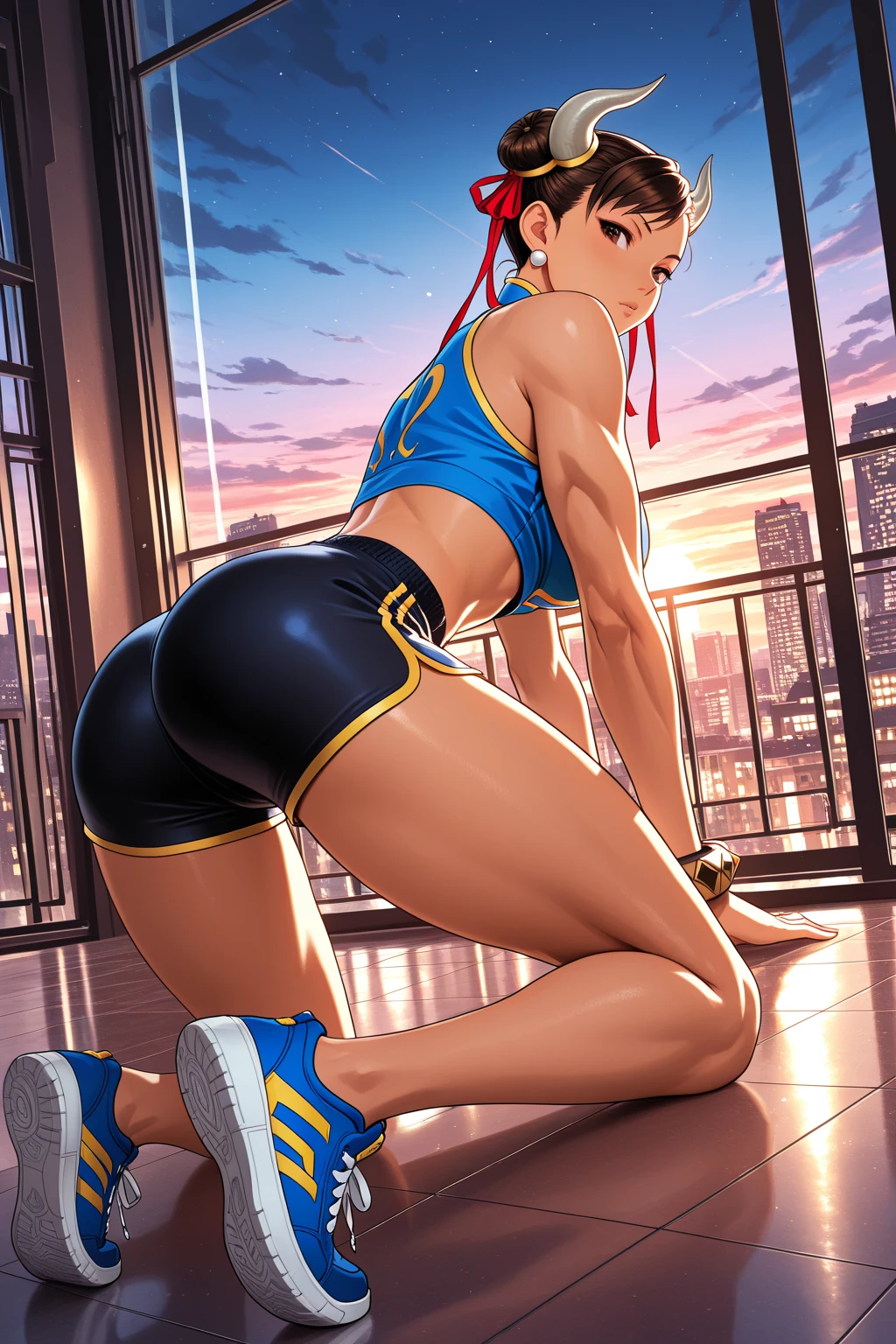 extremely detailed CG unity 8k wallpaper,masterpiece,best quality,giantess,evil grin,barefoot,(((muscular female))),(((stomping))),(((destruction))),city,bikini,(toga himiko)