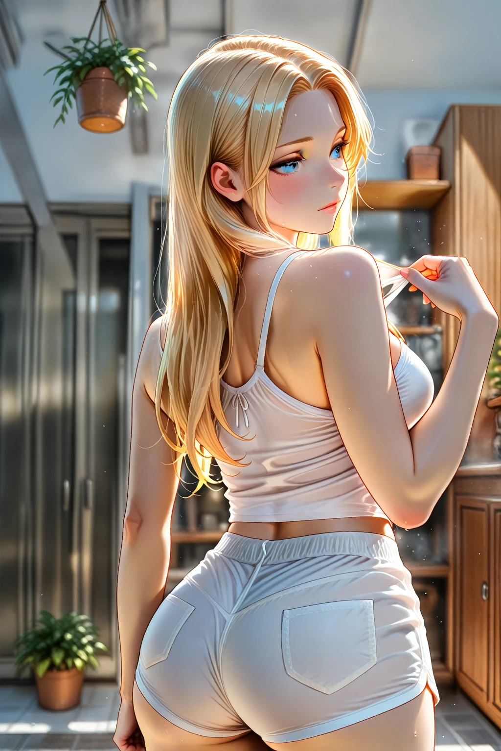1girl, Blonde braided hair, squatting, dressed in Glossy White Leather, also she's a Nurse, on the battle field. gigantic breasts, full body shot from below, ctmp, abs