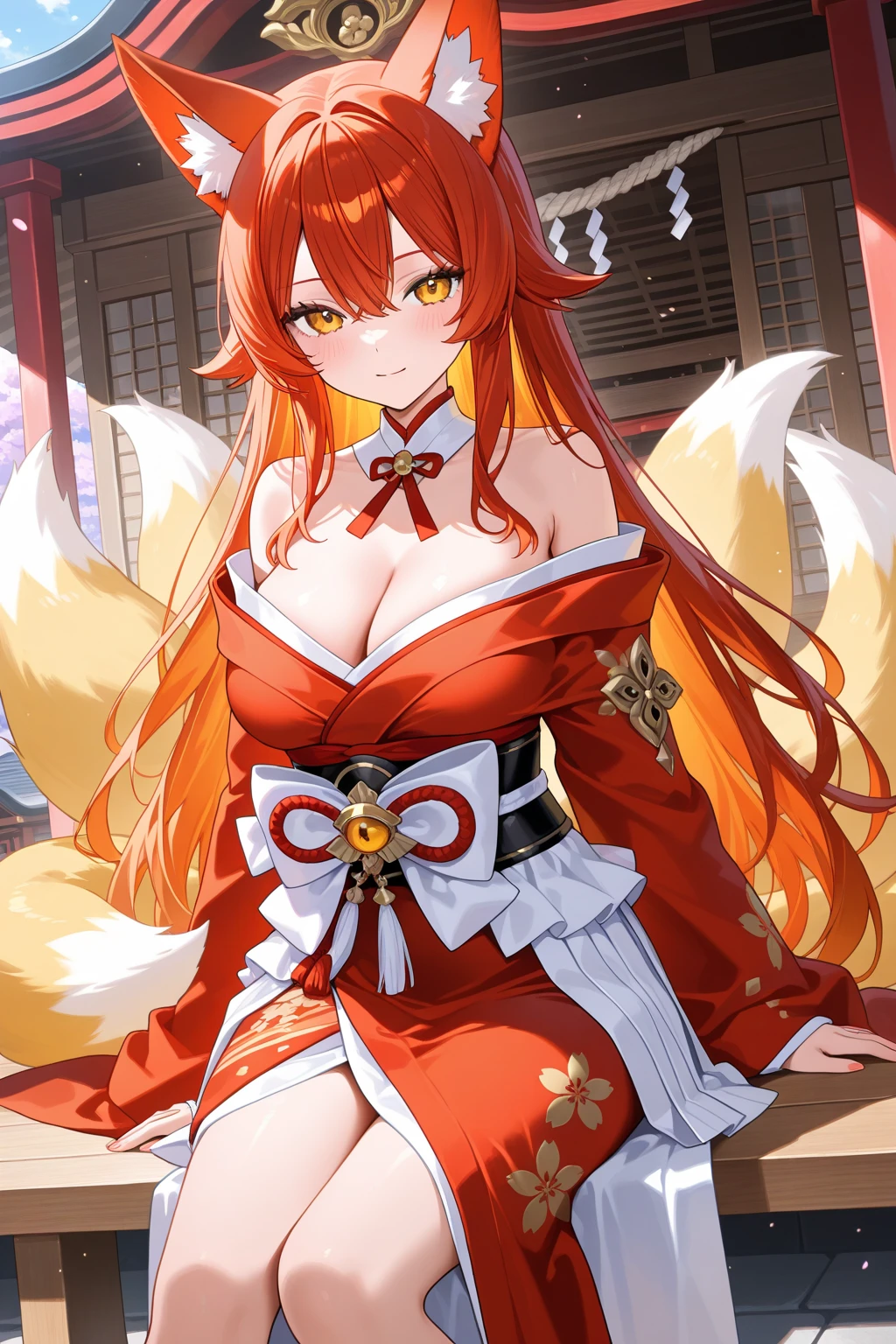 (masterpiece, best quality), best resolution, (4arms:1.2), fox girl, green eyes, white hair, very long legs, geisha kimono, gigantic breasts, muscular body, full body.