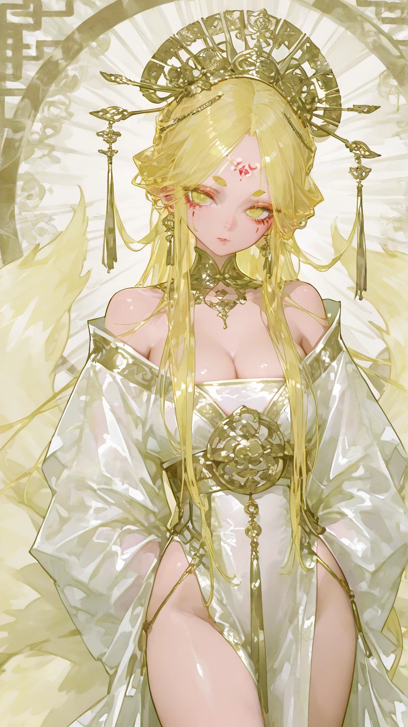 masterpiece, best quality, ultra high res, (photorealistic:1.4), 1girl, huge breasts, nude, nipple piercing, jewelry, white hair, earrings, looking at viewer, golden eyes, full body, makeup, lips, realistic, long silver hair, angel wing, golden halo, cumshot on her face,