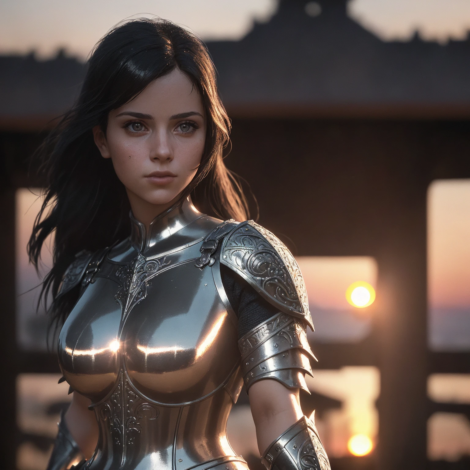 (masterpiece), (Extremely complex:1.3), (Practical), Portrait of a girl, The most beautiful in the world, (Medieval Armor), Metal Reflection, Upper Body, outdoor, Strong sunlight, Distant Castle, Professional photo of stunning woman detailed, Clear focus, dramatic, The award-winning, light, Octane rendering Unreal Engine, Volume measurement dtx, (Film Grain, Blurred background, Blurred foreground, Bokeh, Depth of Field, Sunset, Motion Blur:1.3), Chain Mail
