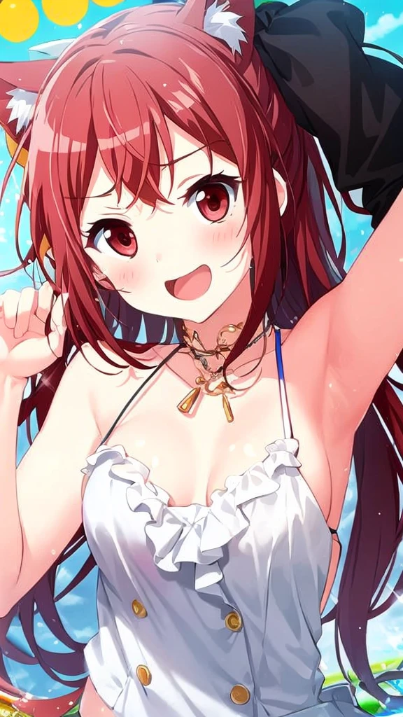 A girl with long brown hair wearing a tight pink bikini, lying on the beach with a black cat, highly detailed, bright colorful image, realistic, photorealistic, detailed facial features, beautiful detailed eyes, beautiful detailed lips, extremely detailed face, long eyelashes, intricate details, studio lighting, dynamic pose, glowing skin, ocean in the background, warm lighting, vibrant colors, cinematic composition
