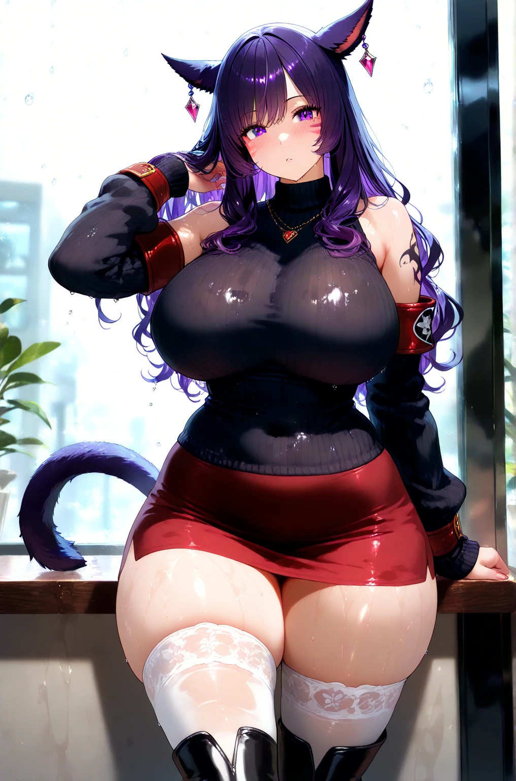 (SM background:1.5),M female:1.5,masochist,opening legs,Spread your legs:1.4,tongue-out,((涎:1.3)),an lingerie,((masutepiece:1.6)),,split-colored hair:1.5, ((Red and black hair:1.5)), (shorth hair:1.4),((Umbilical piercing:1.5))Alone,1girl in,Little girl:1.4,a junior high school student:1.3,(short stature:1.2),Gamine:1.2,mesugaki:1.5,Saliva:1.5,perspiring,Shiny skin,(shorttwintail:1.6),saliva:1.3,(black twin-tails),(Heart-shaped pupil),(Purple eyes:1.5),(short-hair:1.3),(short twintails),see -through,knee sox,(Horizontal stripes:1.2),(Red and black),(garterbelts:1.5),SM background:1.4,((dim room:1.5)),plump body,Whip whip, Large breasts,(Lower breast:1.4),the contours of the nipples are clear,,protruding nipples,plump body,Whip whip:1.4, Large breasts, cleavage, gigantic cleavage breasts,(wide hips),((Underwear separately above and below;1.3)),((Transparent Lingerie 1.4)),Milk fat buttocks,(tmasterpiece:1.4),((huge-breasted, sexy for)),((Huge breasts)),cleavage:1.3,gigantic cleavage breasts,(long tongue:1.6),(split tongue:1.5),Tongue piercing:1.6 earrings,Bedroom background,(SM background 1.5),bewitching background,Training room,(bet),Meticulous anime two-dimensional style glitter eyeliner: 1.5,breast enhancement_Bondage,Crotchless panties,ahe face,(anthill formica),Pee,(incontinence),Omorashi,Yariman,bich,Metamorphosis,The tattoo