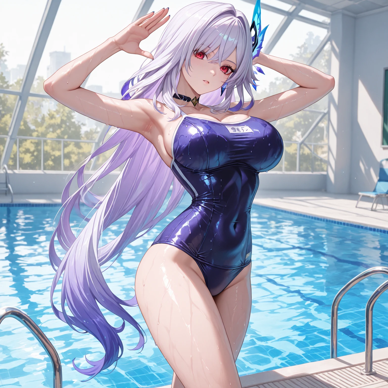 best quality,masterpiece,ultra high res,(depth of field) , professional lighting, physically-based rendering,action shot,perfect anatomy, extremely detailed cg unity 8k wallpaper,
(1girl),solo,japanese girl,16yo girl,(wild), teenage, (muscular body:1.2),medium breasts,perfect legs, beautiful legs,perfect arms,beautiful arms,standing_picture,(full_body),,high quality eyes, dark skin,
(sport racing competitive one piece swimsuit),((poolside)),(wet with water body and hair:1.2),natural smile,BREAK
blurry, blurry foreground, depth of field, blurry background, tattoo, pubic tattoo, motion blur, shoulder tattoo, arm tattoo, photo \(medium\), focused, breasts, stomach tattoo, earrings, leg tattoo, body writing, jewelry, number tattoo, neck tattoo, barcode tattoo, bokeh,, blur censor, solo focus, chest tattoo, bodypaint, heart tattoo, collar, full-body tattoo, barcode,, breast tattoo, lipstick mark, cleavage, looking at viewer, photo background, large breasts, lips, poster \(object\),, see-through, armlet, long hair,, photo inset, blush,Ears, multiple piercings, jewelry, gold piercings, beautiful girl , a little bit of physical beauty, best gradation, high image quality,