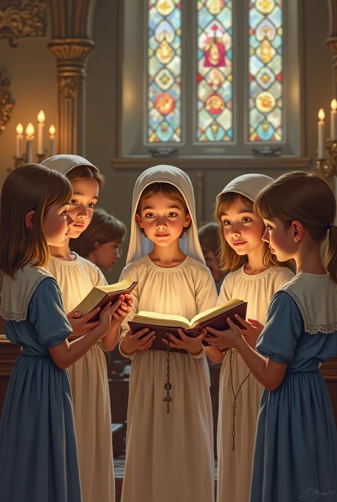 3 angels children, Catholic, with crucifix in hand, oil painting, --auto --s2