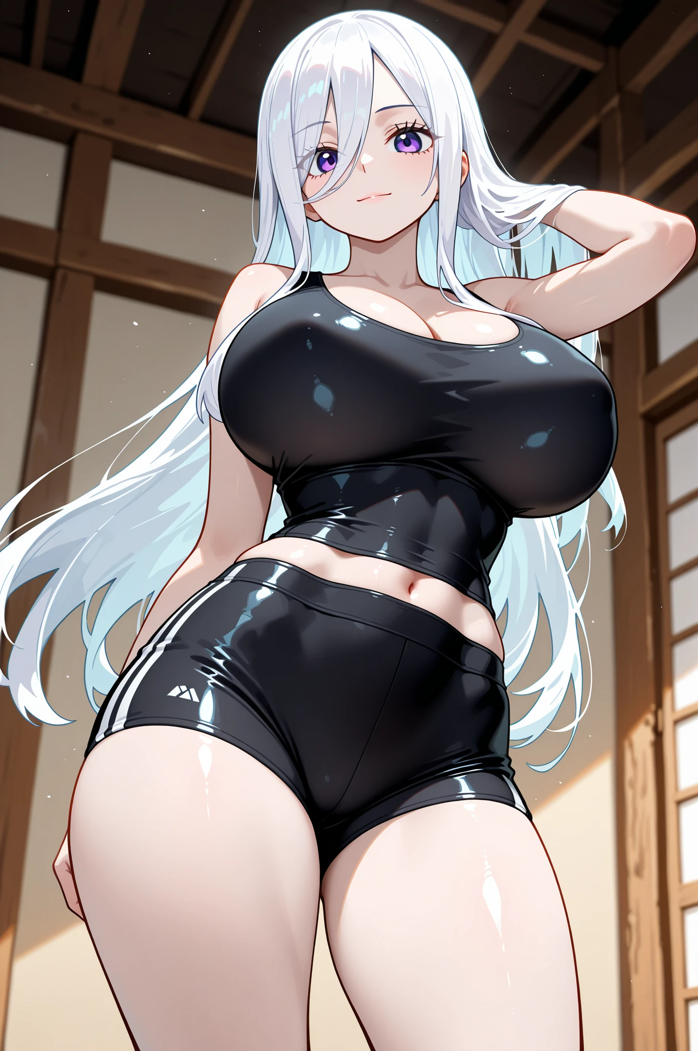 2girls,Gray Hair,light hair,School Swimsuit,Big titsnipple_cutout,Swimsuit covered areola,Bust,masterpiece, best quality, very aesthetic, absurdres,upper body,straight-on,