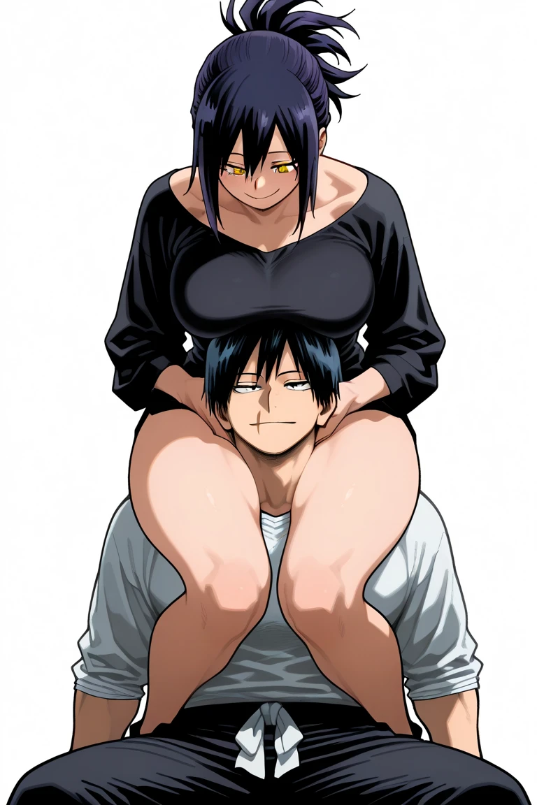 Ultra-detailed illustrations、Ultra-precise expression、masterpiece、Highest quality、ultra High resolution、High resolution、Hiromitsu Takeda Style、White background、Simple Background、front、Completely naked、Sweat、Blowjob、、Young、One girl、10th Generation、solo、Black Hair、Drooping eyes、Short Hair、Hyottoko blowjob、Squat、Leg spread、ahegao、penis、White Breath、How、On all fours、Big Breasts、One brown-skinned man、Muscular man、