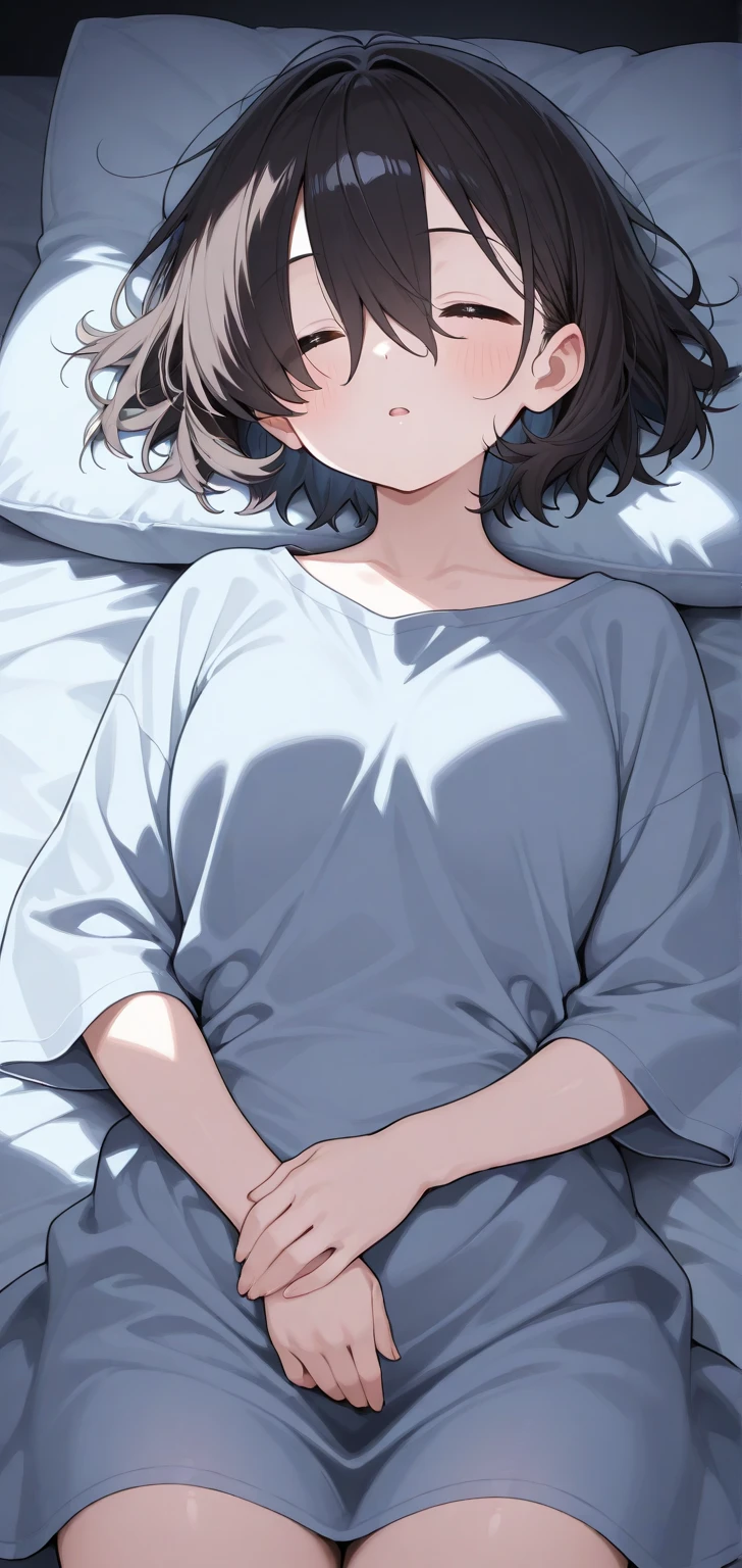 (1 person、solo), Beautiful woman, (Anatomically perfect body), Slender、(Tight-fitting turtleneck sweater, detailed panty), (On the bed), (Lie、Hugging your knees:1.3), (Pussy juice:1.1), 18-year-old、(looking at viewer)、(Highest quality)、Detailed beautiful eyes、Black Hair, short hair, bedroom、(8k, High resolution)、(shy:1.3)、Mid-chest, (steam:1.1), ????? nipples、(embarrassed:1.4)