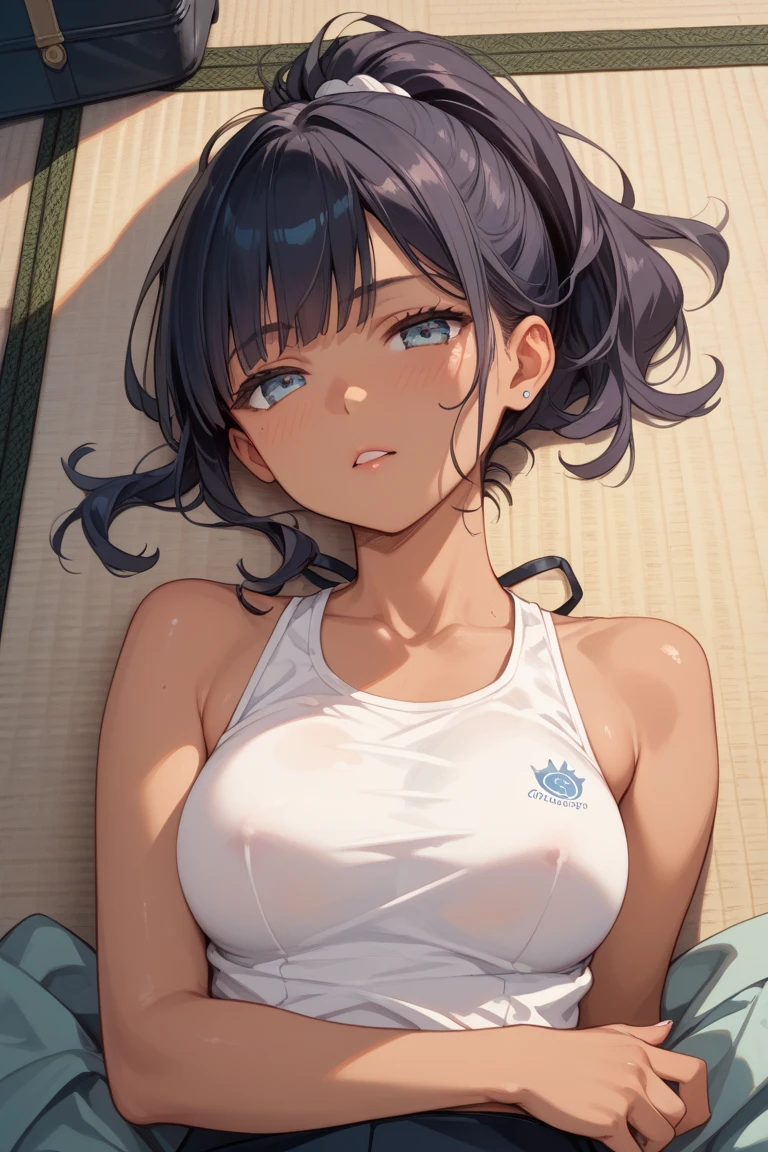 Browsing Caution,Highest quality、In 8K、masterpiece、Hmph、Ultra-high resolution、RAW Photos、(Realistic:1.3)、Natural soft light、(Written boundary depth)、thin、(whole body:1.2)、Detailed face and eyes、Realistic、Sharp pupils、Inside the warehouse、(Dynamic action poses)、Young Face、Beautiful 17 year old girl、Glowing Skin、(Braid:1.5)、Beautiful brown hair、Red Eye、(blush:0.7)、((Embarrassed face:1.2,blushする:1.8))、Crying face:1.5、Sweat、(School Swimsuit:1.8)、(Thighs Thighs Thighs Thighs:0.8)、(Huge breasts:1.7)、((Top View:1.4)))、(Erect nipples:1.4)、(Small Nose、Small Nose)、((vagina、Sex:1.5、Capable person))、Attractive waist、(Overflowing sexual fluid:1.5)、((bed、bedに横たわる:1.5、Sleep on your back:1.4、Lie:1.2))、(Put your chest together:1.1、 accumulated between her breasts:1.2)、(((whole body:1.8)))、I want to see you from head to toe、Long nipples