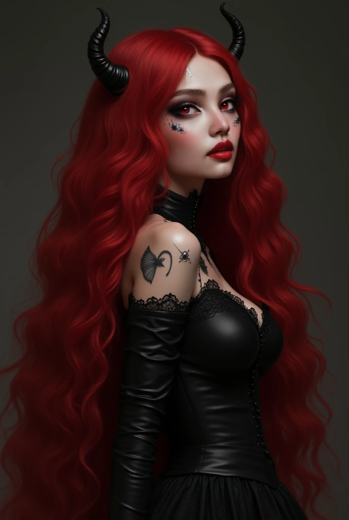 Circe Scarlet is a beautiful and charming young girl. Be brave, intimidation, Intelligent. Looks like an 18 year old girl. Gambar real live person. More or less a mix of artist Elizabeth Gillies, artist Kylie Cantrall and artist Bai Lu.
1. Hair:
- Hair Circe Scarlet panjang dan mengalir hingga ke pinggang, dark red with a hint of maroon that sparkles when exposed to light. Hairnya bergelombang dan bebas, sometimes it looks like the wings of a butterfly in flight, creating the illusion of movement even when he is standing still. In some parts, there are strands of hair that are dyed white, provides a striking contrast and adds a sense of mystery.
2. face:
- facenya memiliki fitur asia campuran fitur barat iaitu kacukan asia barat atau berdarah campuran dan menawan dengan mata yang bersinar dengan warna merah menyala, like a ember reflected in the darkness. Her eyes had a mysterious and intense glint., often gives the impression that he can see into anyone's deepest heart. There are slight black shadows around his eyes which make his gaze even more dramatic..
- Her lips are dark red, always looks like he just drank the blood of his enemy. On the left side of his face, there is a delicate white butterfly-shaped birthmark, symbol of the deepest strength of his heart.
3. clothes:
- Circe wears black pants and with black and white combat boots with crimson socks. He always wears black and stylish modern gothic style clothes. On top of his shirt and pants, she wears a skirt, one red one black, and a belt with its symbol in white. She also accessorized with black fingerless gloves..
4. accessories:
- Around her waist, Circe wears a maroon leather belt, where hung a short sword with a red blade that looked like shining butterfly wings. This sword is one of his main weapons., able to shoot
