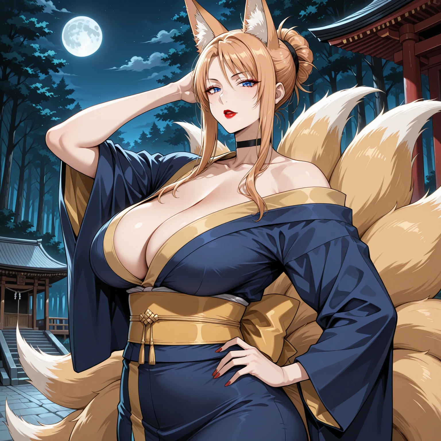 1girl, (ultra detailed), masterpiece, best quality, extremely detailed, sharp focus, (full body:1.3), (looking at viewer:1.3), (light smile:0.5), waving, empty hands, (slim thighs:0.5), pink lipstick, yasaka,
(yellow japanese clothes:1.3), animal ears, fox ears, (multiple tails, fox tails:1.3), fox girl,
Manga, 30yo female, Beautiful body, Beautiful Nose, Beautiful character design, perfect eyes, perfect face,
extremely detailed CG unity 8k wallpaper, perfect lighting, Colorful, Bright_Front_face_Lighting,
(masterpiece:1.0), (best quality:1.0), ultra high res, 4K, ultra-detailed,
photography, 8K, HDR, highres, absurdres:1.2, Kodak portra 400, film grain, blurry background, bokeh:1.2, lens flare, (vibrant color:1.2),
(Beautiful, large Breasts, cleavage:1.4), (beautiful face:1.5), (narrow waist), jpd body, (slim girl:1.4), yellow yukata, long sleeves,
<lora:yasakahighschooldxd-V1:0.8> <lora:YUKATA-v2:0.5> <lora:japaneseDollLikeness_v15:0.3>