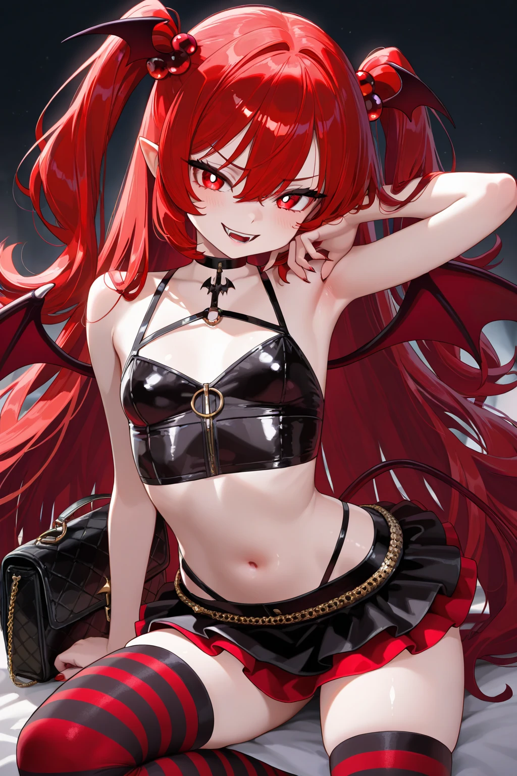 Spread your wings and turn 10、Red eyes、Redhead、naked、Attractive face、Succubus Girl、Chibi Corner、Flat Chest、