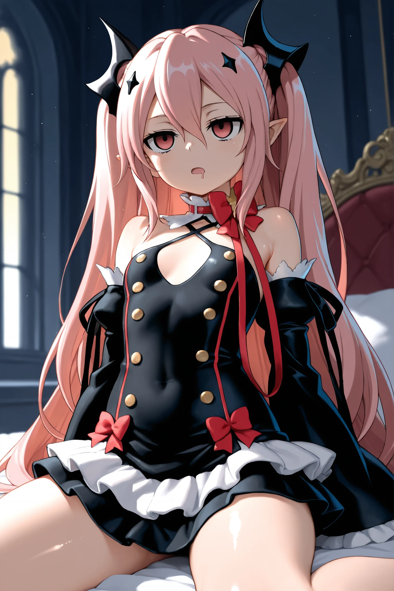 masterpiece, best quality, highres, highly detailed, 1girl, 1Polar Bear, Polar bears like girls, but girls have headaches.
and a girl <lora:krul_tepes_v1:0.7> aakrul, long hair, two side up, hair ornament, pointy ears, small breasts, frilled choker, red bow, bare shoulders, black dress, detached sleeves, sleeves past wrists. thighhighs
<lora:concept_facepalm:1>, facepalm, covered face
and  a Polar Bear  <lora:volibearV1:0.4> <lora:werewolf_v0.2:1> chase, bite , Because I like it.