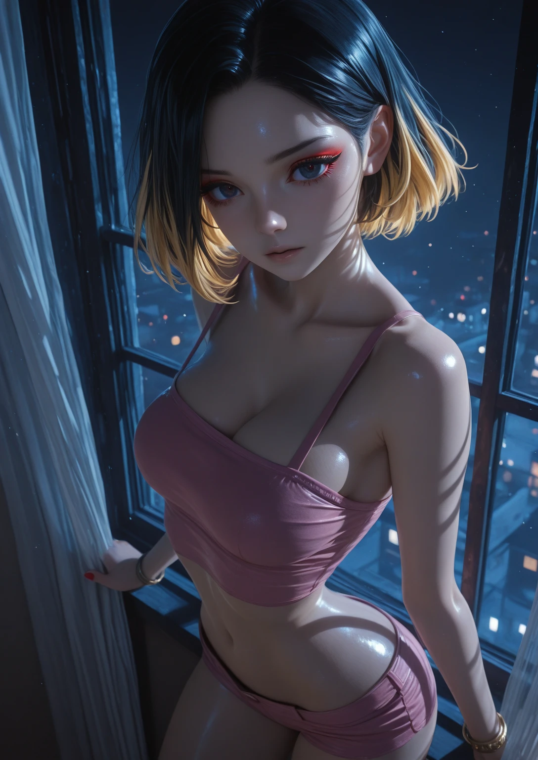 (1 girl: 1.3), Solo, ((((Highly detailed face))))), ((Highly detailed eyes and face)))),Bust Size D. Cup, Open chest, visible, Chest visible, Extremely open chest, Bright white hair, Short-cut hair, Beautiful detail eyes, Body parts__, Official Art, Unified 8k wallpaper, ultra detailed, beautiful and beautiful, beautiful, masterpiece, Best quality, Original, Masterpiece, Ultra fine photography, Best quality, Ultra high definition, Realistic realism, Daylight, Full body portrait, Amazing beauty, Dynamic posing, Delicate face, Vivid eyes, (from the front), She is a spider-man suit, red and black color scheme, spider, highly detailed city roof background, rooftop, overlooking the city, detailed face, detailed complex busy background, Messy and gorgeous milky white, highly detailed skin, realistic skin details, visible pores, clear focus, volumetric fog, 8k UHD, DSLR, high quality, film grain, fair skin, photorealism, lomography, futuristic dystopian megalopolis, translucent, light of shooting light,