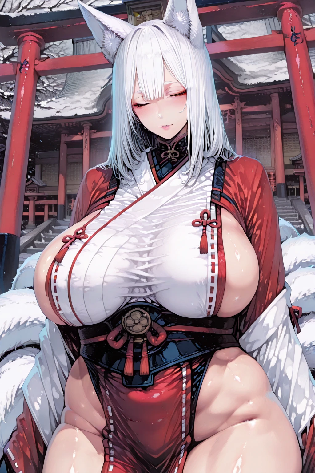 best quality masterpiece extremely detailed highres huge breasts wuxia public White hair