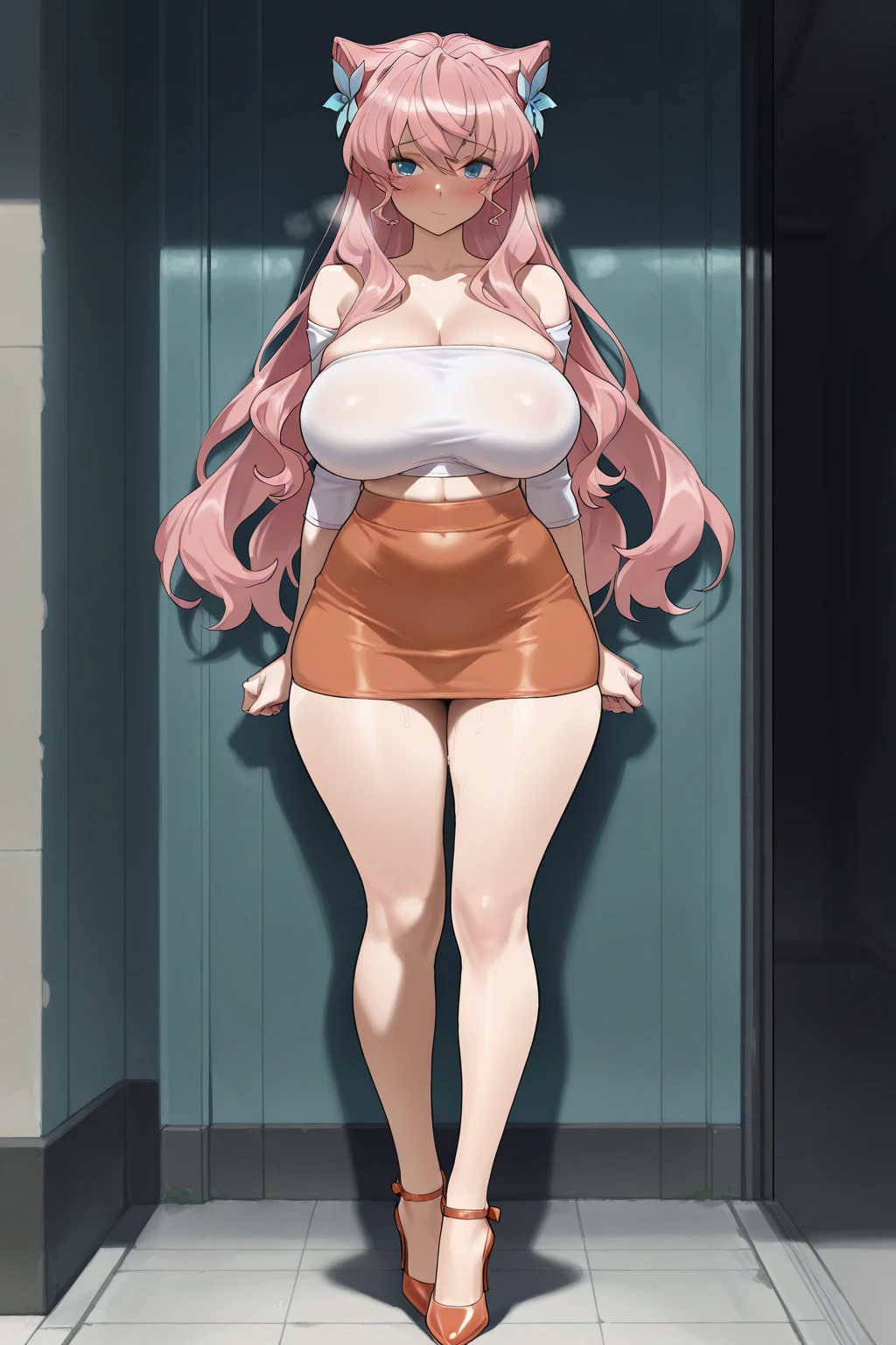 1 naked anime girl, large breasts, full body