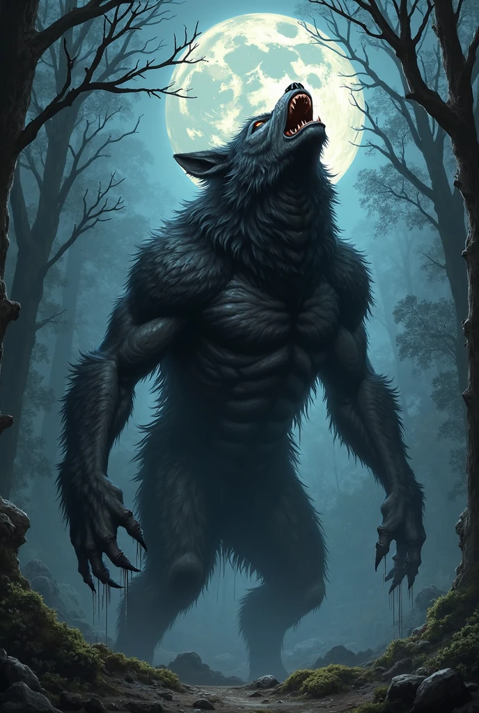 taran fiddler,
anthro,solo,
male,mature male,werewolf,werecanine,
freezing,sitting,(side view:1.3),(looking up:1.3),raised head,
yellow eyes, 
(dust:0.3),fog,
moonlight,(shadow:1.3),moon,hi res,detailed background,