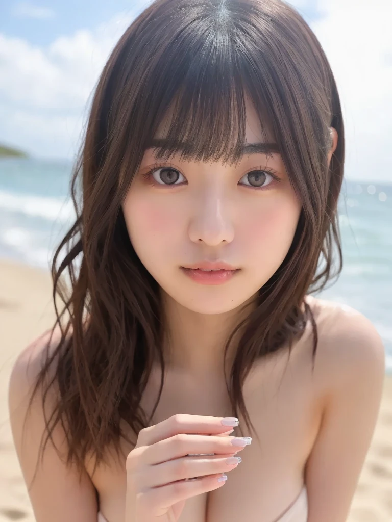 (Summer beach、Seaside、standing by the beach:1.2、Resort、blue sky、Beautiful sea)、(whiteTshirt:1.4、bikini:1.3、Sandals)、the wind is strong、(Realistic、Like a photograph、Live Action、8K, Realistic, RAW Photos, Best image quality: 1.4), Single-lens reflex camera、RAW Photos, Highest quality, Realistic, Highly detailed CG Unity 8K wallpaper, Written boundary depth, Cinematic Light, Lens flare, Ray Tracing, Realistic background、((ultra high density skin))、 A teenage girl traveling in Okinawa,Cute Japanese、whole body:1.5、Super detailed face、Kissing Face、Facial expressions that want to kiss),avert your eyes:1.1、(Straight Long Hair:1.2、My hair flutters in the wind:1.1)、I like that style、stylish、Very detailed、Pay attention to the details、Perfect outfit、(Sunburned skin)、View from above、Accurate hands、Accurate legs、Detailed hands and fingers、Anatomically correct body