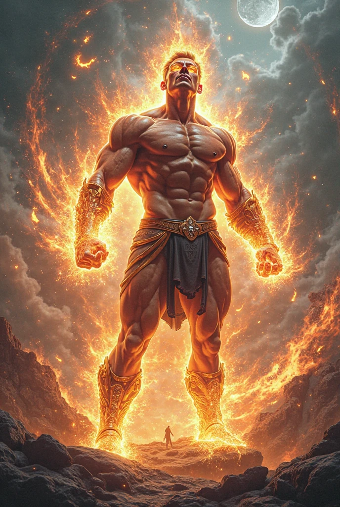 God of War Kratos, with super Sayayin aura, and yellow beard 