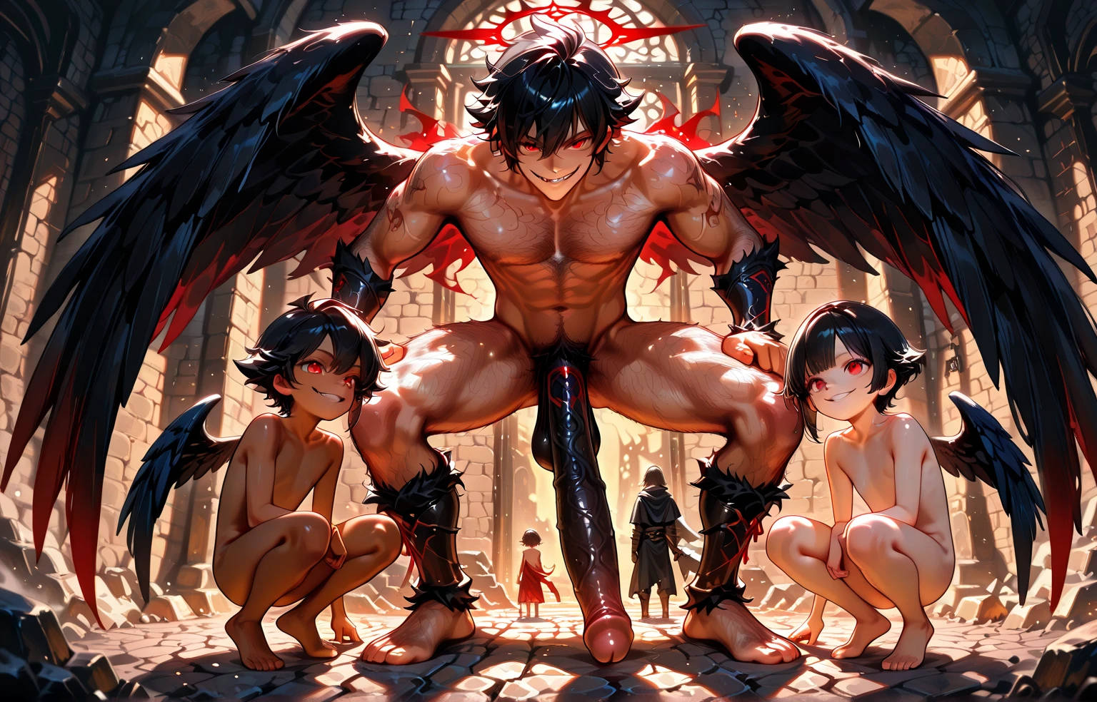 high resolution,High Resolution,(((8k resolution))),Super huge erect penis,8-year-old boy,Crying face,Drooling,Bodybuilder-like muscles,Sexy nipples,Ejaculate a lot,Trembling,Expressions of drowning in pleasure,2boys～4boys,Muscular thighs,Spiderman Suit,Devil's Body,Big Wings,Riding on your own alter ego,Transform into an evil demon,In the middle of the lush arena,Sunlight hits from the front,muscles like the hulk,Super Saiyan,Realistic,Completely naked,Tattoo,Group Anal Sex,Detailed face,baby,Shake your penis and scatter semen,Showing strength,Cross your arms,Lightly floating