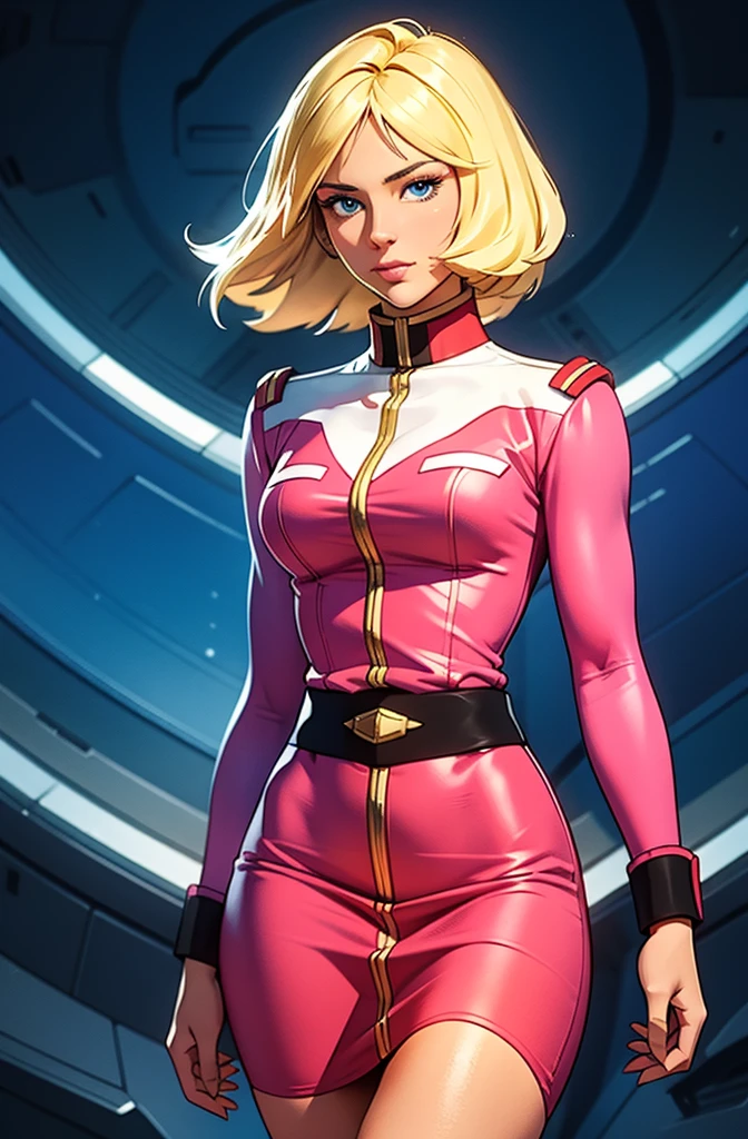 ((masterpiece)), ((cinematic lighting)), realistic photo、Real Images、Top image quality、1girl in, sayla mass, Elegant, masterpiece, Convoluted, slim arms, wide hips, thick thighs, thigh gaps, Best Quality, absurderes, high face detail, Perfect eyes, mature, Cowboy Shot, , Vibrant colors, soft pink uniform, soft pink Skirt, white tights