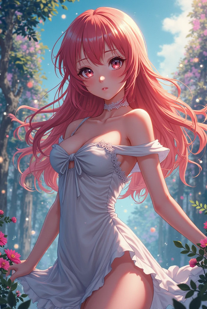 best quality,4k,8k,highres,masterpiece:1.2),ultra-detailed,realistic,beautiful redhead girl with fair skin,gorgeous green eyes,long flowing red hair,rosy cheeks,porcelain complexion,lovely freckles,captivating smile,elegant posture,standing in a blooming garden,shaded by tall trees and vibrant flowers,bathed in soft sunlight,with a gentle breeze caressing her hair and dress,dressed in a flowing white summer dress,adorned with delicate floral patterns,she holds a bouquet of colorful flowers in her hands,her eyes shining with joy and wonder,as she admires the beauty of nature around her,impeccable attention to detail in her features and expressions,highly realistic and lifelike rendering,exquisite textures and rich colors,painting-like qualities with fine brushstrokes and soft transitions,portraits,soft and warm color palette,subtle yet warm lighting,bringing out the girl's natural beauty and radiance