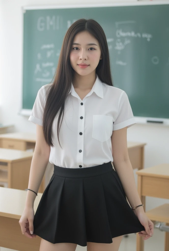 Best Quality Detail:1.2, realisitic, 8K UHD, hight resolution, 1girl in:1.2, The ultra-detailliert, High quality textures, intricate detailes, detaileds, Very detailed CG, High quality shadows, Detail Beautiful delicate face, Detail Beautiful delicate eyes, depth of fields, Ray traching, Women over 24 years old, Pretty Kpop Girl, Korean Urzan Face:1.1, Slender face, ulzzang -6500-v1.1:0.6, pureerosface_v1, gloweyes, teak, Glossy lips, perfectbody、((Wearing a high school uniform))、Very very cute face,wears glasses、(ＹDark blue mini pleated skirt on shirt、Underwear under clothes、、panties on)、(fascination pose)、Legs wide open、((The wind flipped up her skirt、Exposing her panties.:1.2,)),Crisp focus:1.2,Cute woman with perfect body shape:1.4,The best smile,,Cameltoe、Photorealsitic:1.4, ultra-detailliert, photos realistic, Full Color RAW Photos, Fuji Film(Medium format:1.2), Hasselblad:1.2, Carl zeiss:1.1, Incredible dynamic range photography(UTIL_Art by Smoose-768:1.1), hight resolution, High pixel count, clear details, crisp image, Natural color reproduction, Noise Reduction, High fidelity, qulity, Software Improvements, Upscaling, Optimized algorithms, Pro-level retouching、(((school classrooms)))