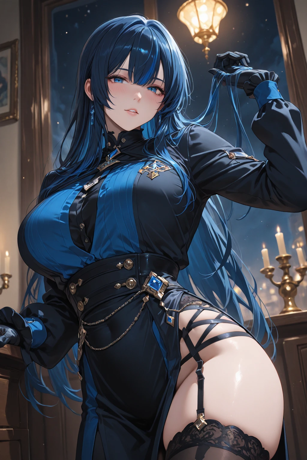 (masterpiece:1.2), (best quality), (ultra detailed), (8k, 4k, intricate),(full-body-shot:1), (highly detailed:1.2),(detailed face:1.2), (detailed background),detailed landscape, ((portrait)), (dynamic pose:1.2) dawn pokemon, long hair, blue eyes, dark blue hair, beanie, hairpin, 1girl, ((solo)), looking at viewer, smile, open mouth, shirt, ribbon, jewelry, medium breasts, black lace bra, black lace panties, clothes with transparencies, nsfw, collarbone, hair ribbon, cowboy shot, hairband, bracelet, red ribbon, hand on hip, index finger raised, poke ball, poke ball (basic),