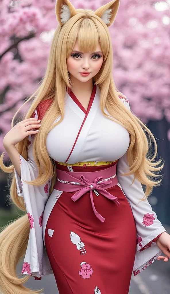 Draw me a blonde hair anime girl with a ponytail we're a Japanese school outfit, has blue eyes with big boobs and slim hips