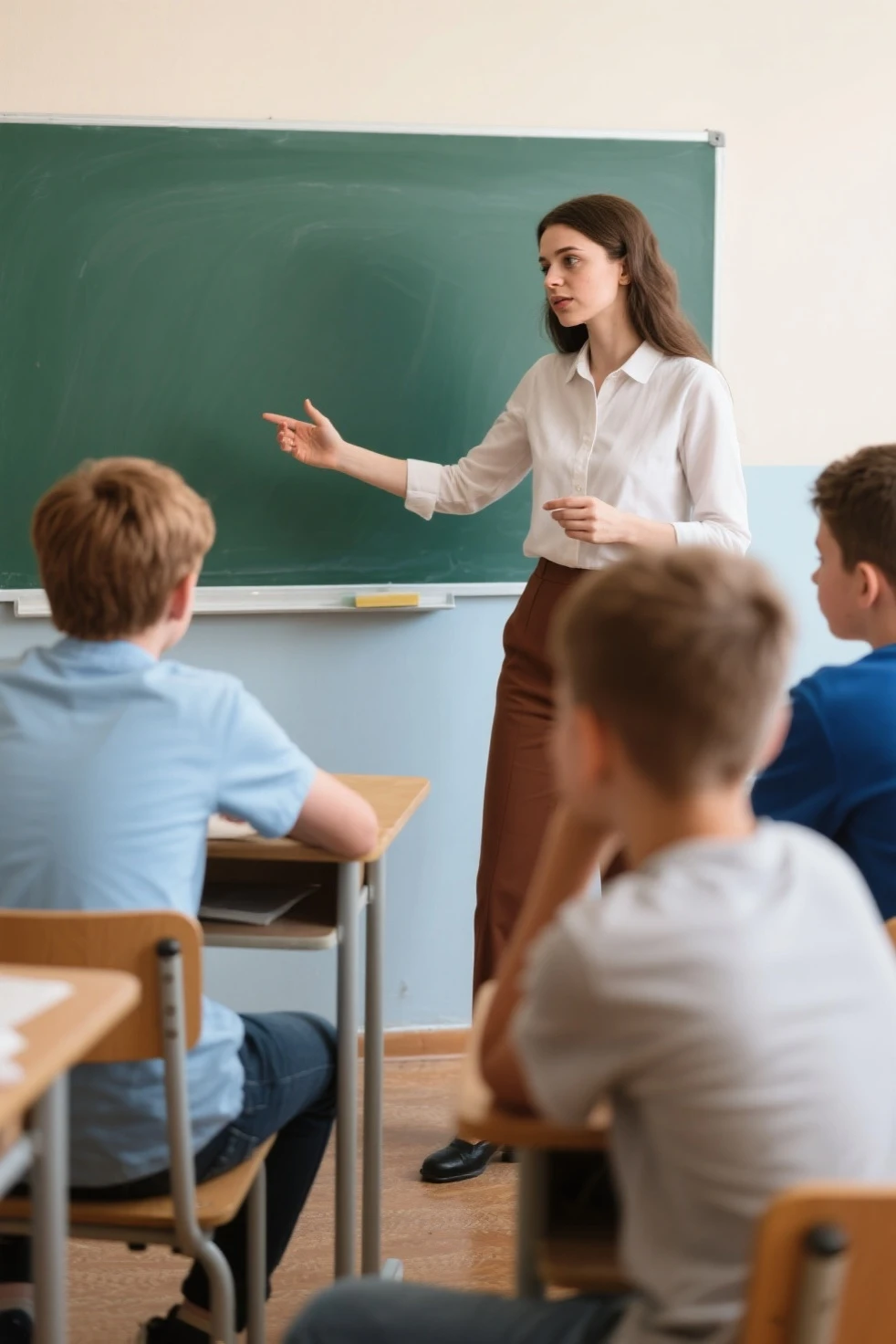 Create an image of a teacher hitting a student in the face