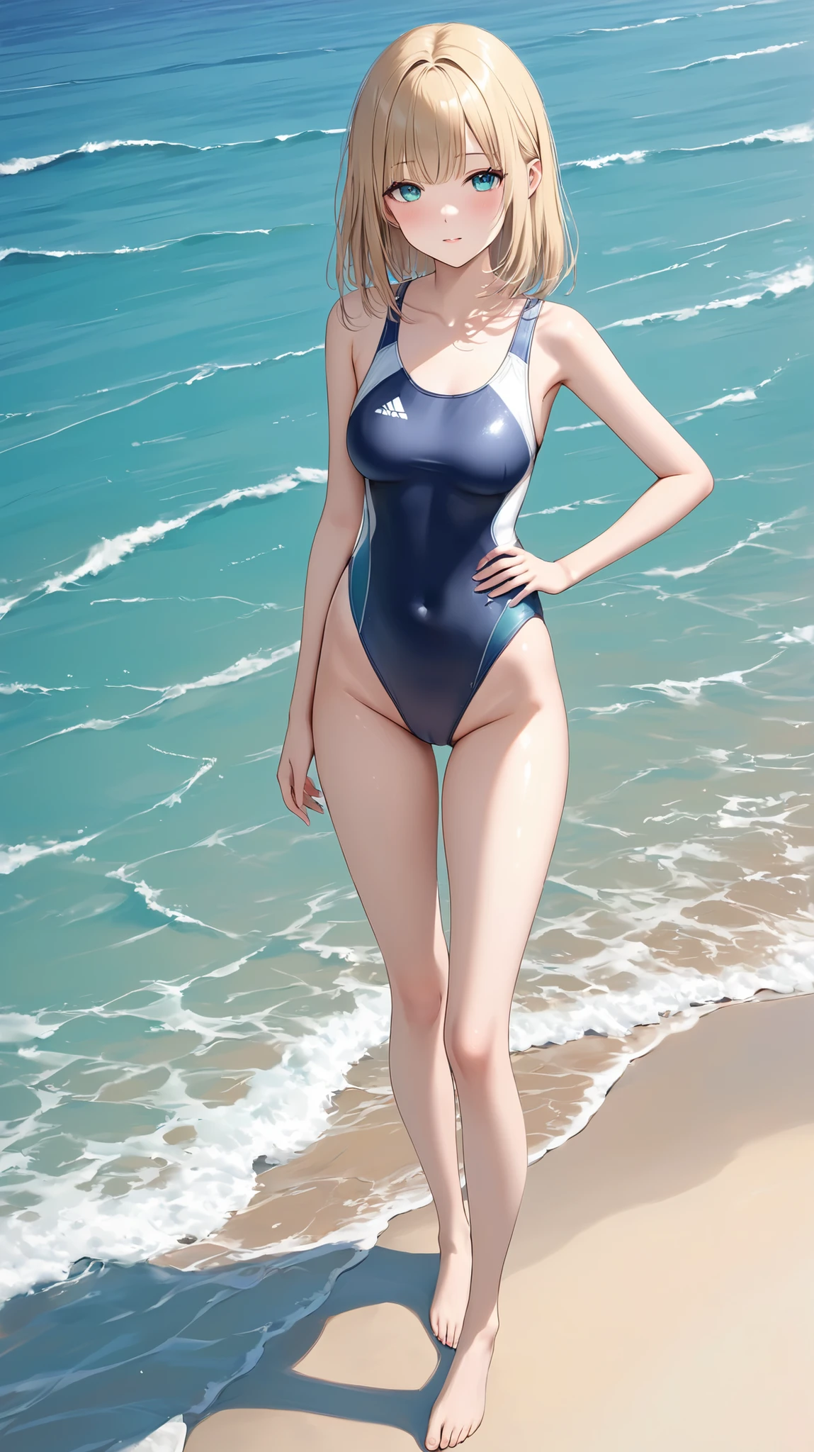 Jingliu from Honkai star rail is on vacation to the beach, wearing a swimsuit, 8k.
