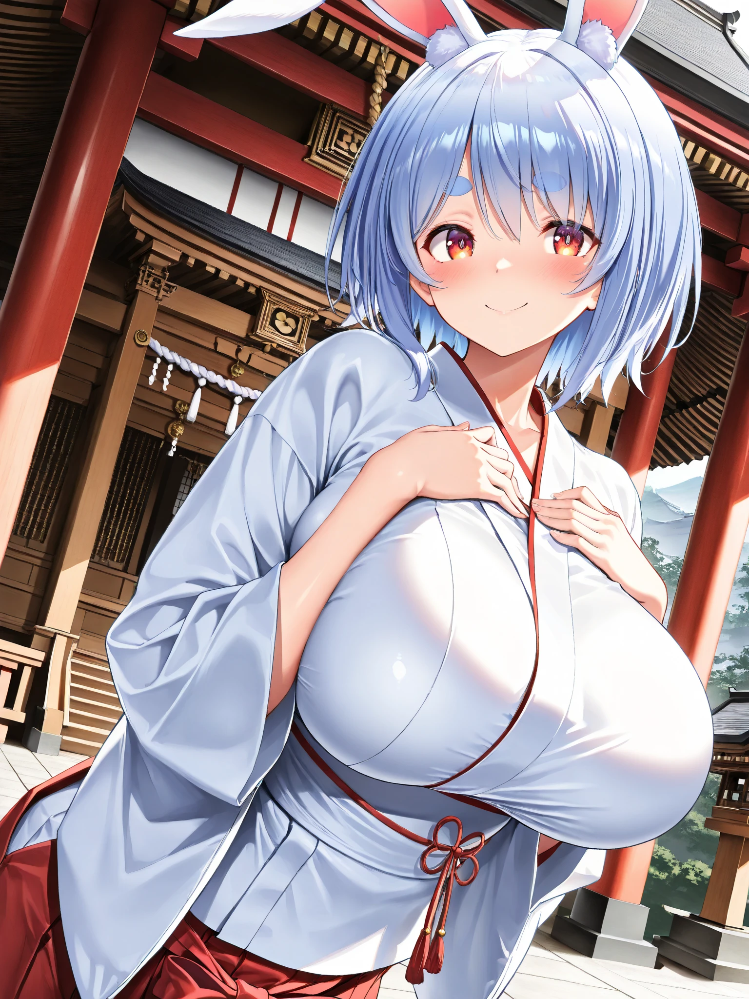 masterpiece, best quality, highres, (torn clothes:1.3), bra, panties, convenient censoring, 1girl, solo, yumi \(senran kagura\), yumi \(senran kagura\)_kimono, white kimono, wide sleeves,  off shoulder, japanese clothes, large breasts, thighs, grey hair, blue eyes, blush, embarrassed,  open mouth, looking at viewer, cherry blossoms, east asian architecture, night sky, falling petals, outdoors, cowboy shot, <lora:yumi:0.8> <lora:clothing_explosion_lora01:0.4> <lora:tony_taka:0.7> <lora:saitomV2:0.3>