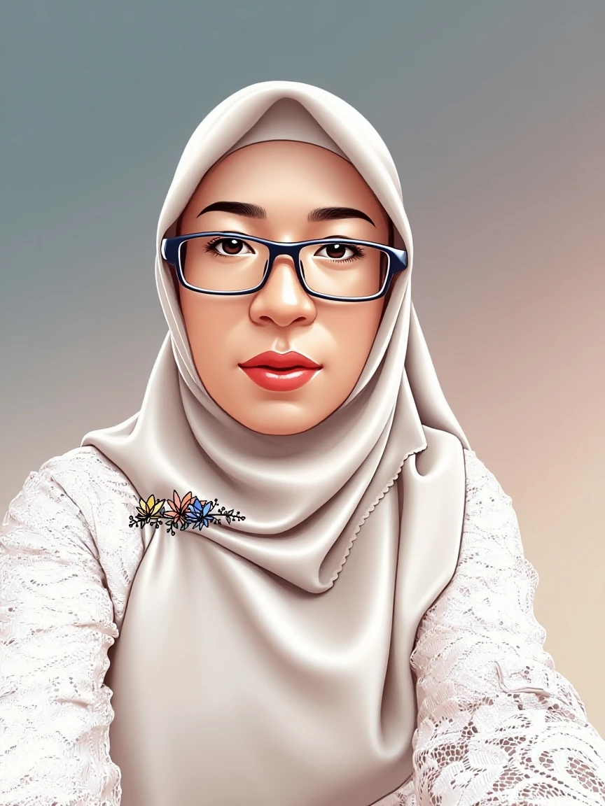 there is a cartoon picture of a woman wearing hijab in a box, realism artstyle, close up potrait, cartoon portrait, digital art cartoon, potrait, in cartoon style, cartoon digital painting, realistic portrait, cartoon digital art, cartoon artstyle, inspired by JoWOnder, by Abidin Dino, realistic portrait photo, realistic cartoon, inspired by Shaddy Safadi